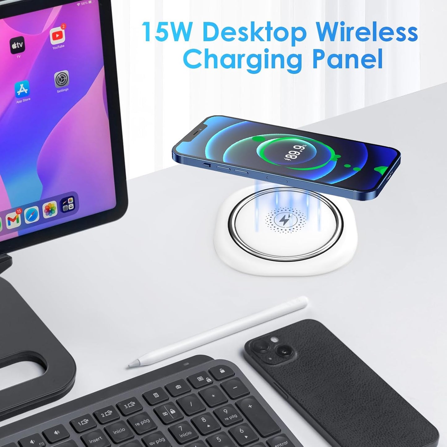 3.15in Pop Up Countertop Outlet with 15W Wireless Charger, Max 20W USB Power Delivery 15A Tamper Resistant, Desktop Mount