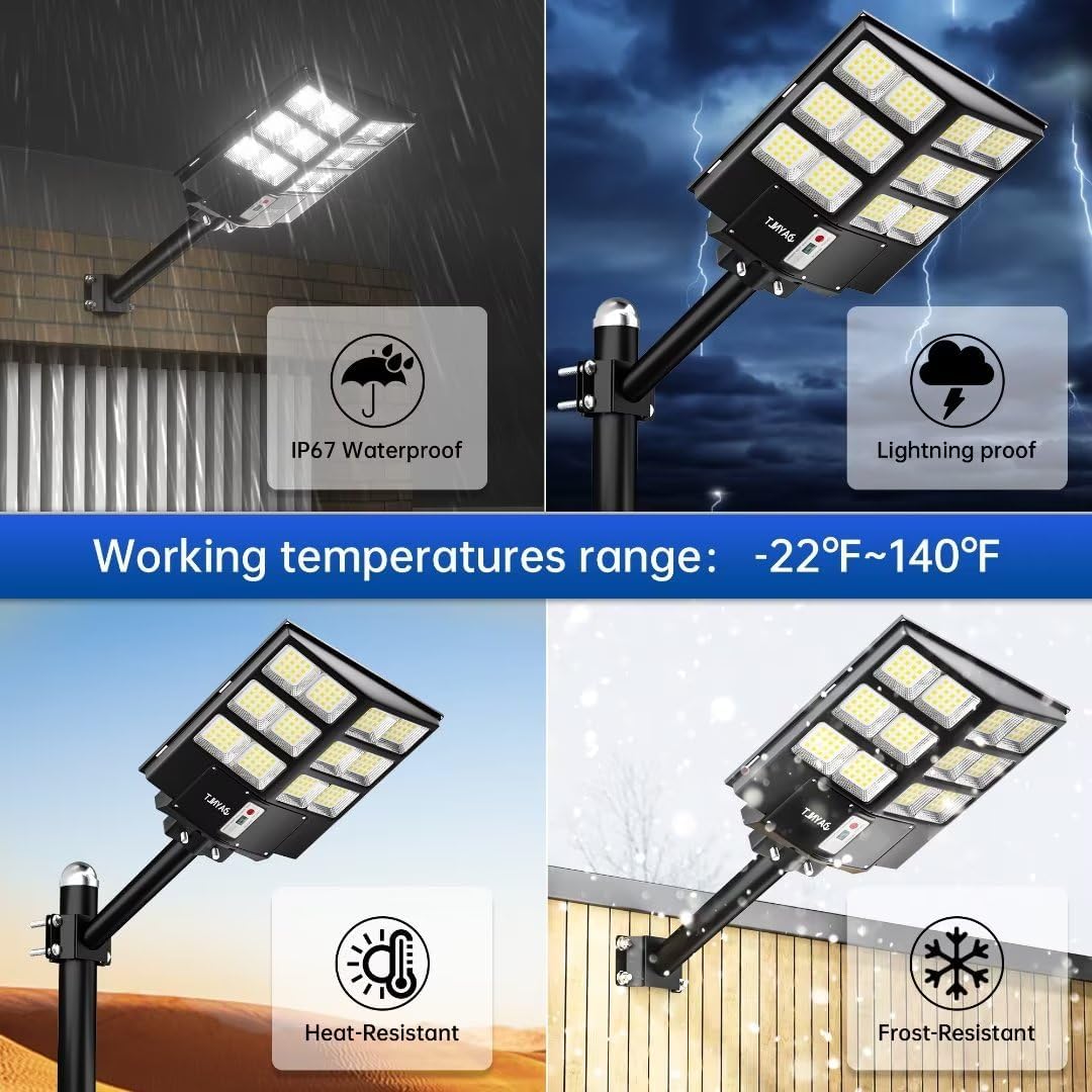 JAYLNT Solar Street Lights Outdoor - 700W Solar Parking Lot Lights, 6500K LED Solar Lights, Dusk to Dawn, Motion Sensor,IP67 Waterproof, Commercial