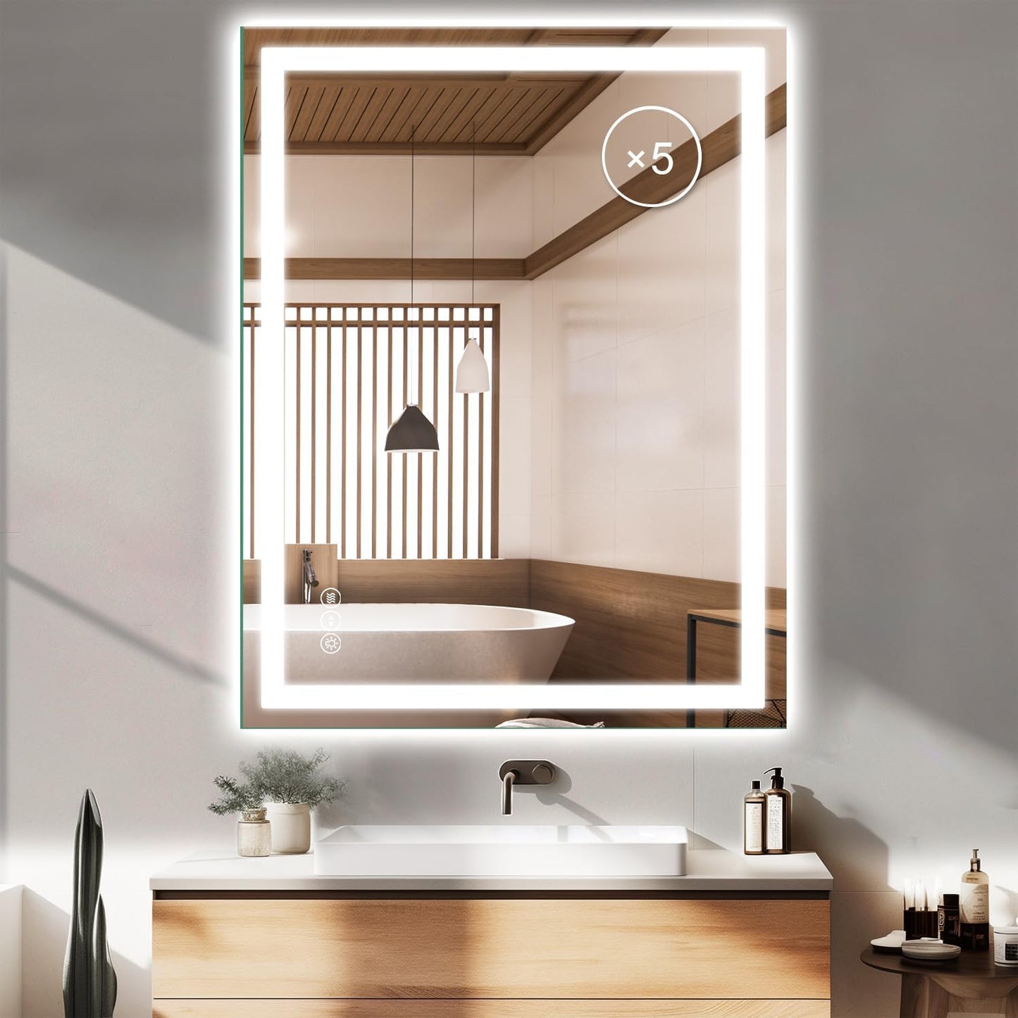 LED Bathroom Mirror 28 x 36 Inch Anti-Fog Bathroom Mirror with Led Illuminated Mirror, Wall Mounted Lighted Vanity Mirrors for