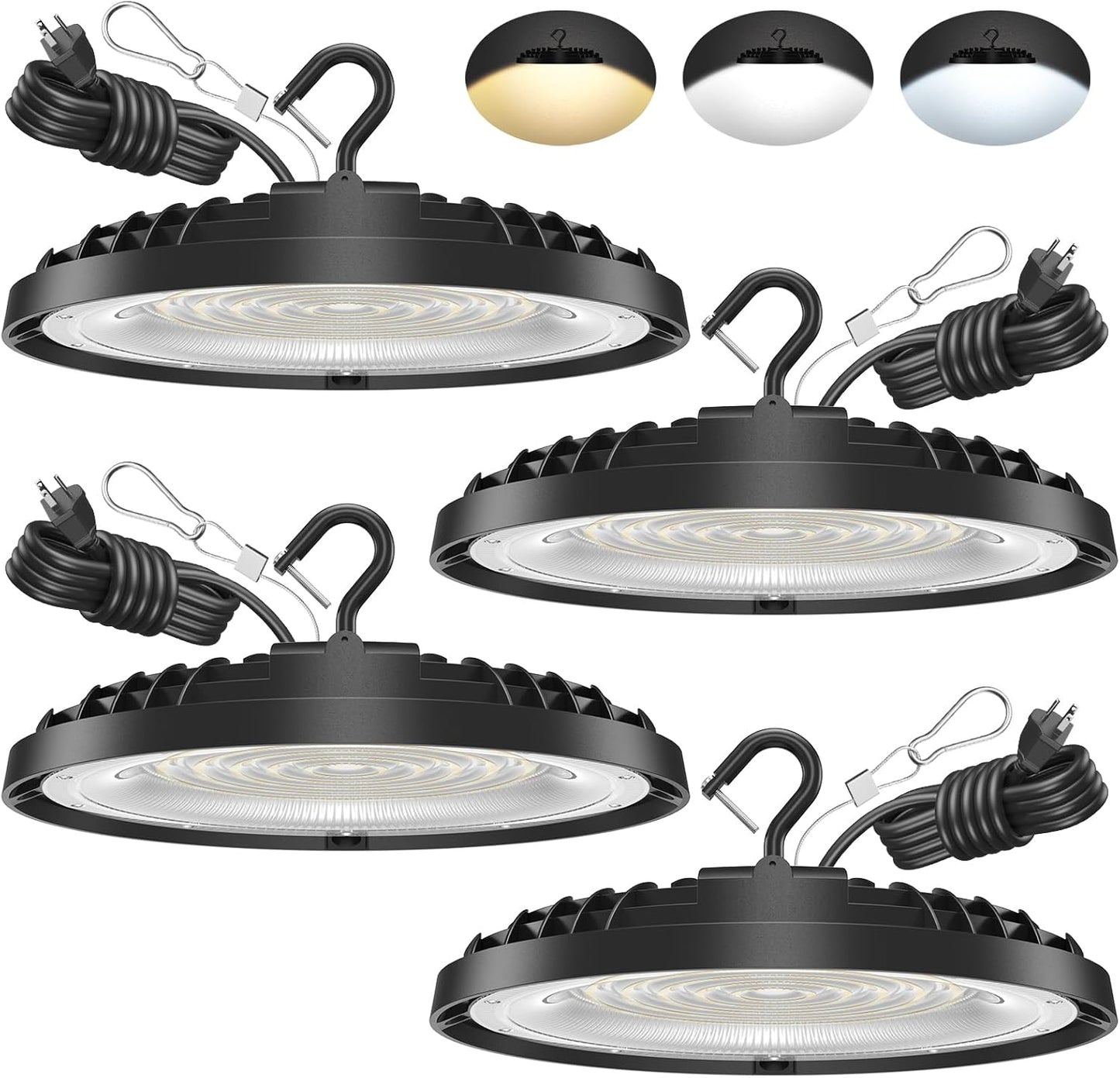 4 Pack UFO LED High Bay Light Adjustable Wattage 150W/110W/75W, 3-Color Temperature