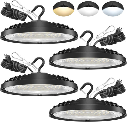 4 Pack UFO LED High Bay Light Adjustable Wattage 150W/110W/75W, 3-Color Temperature
