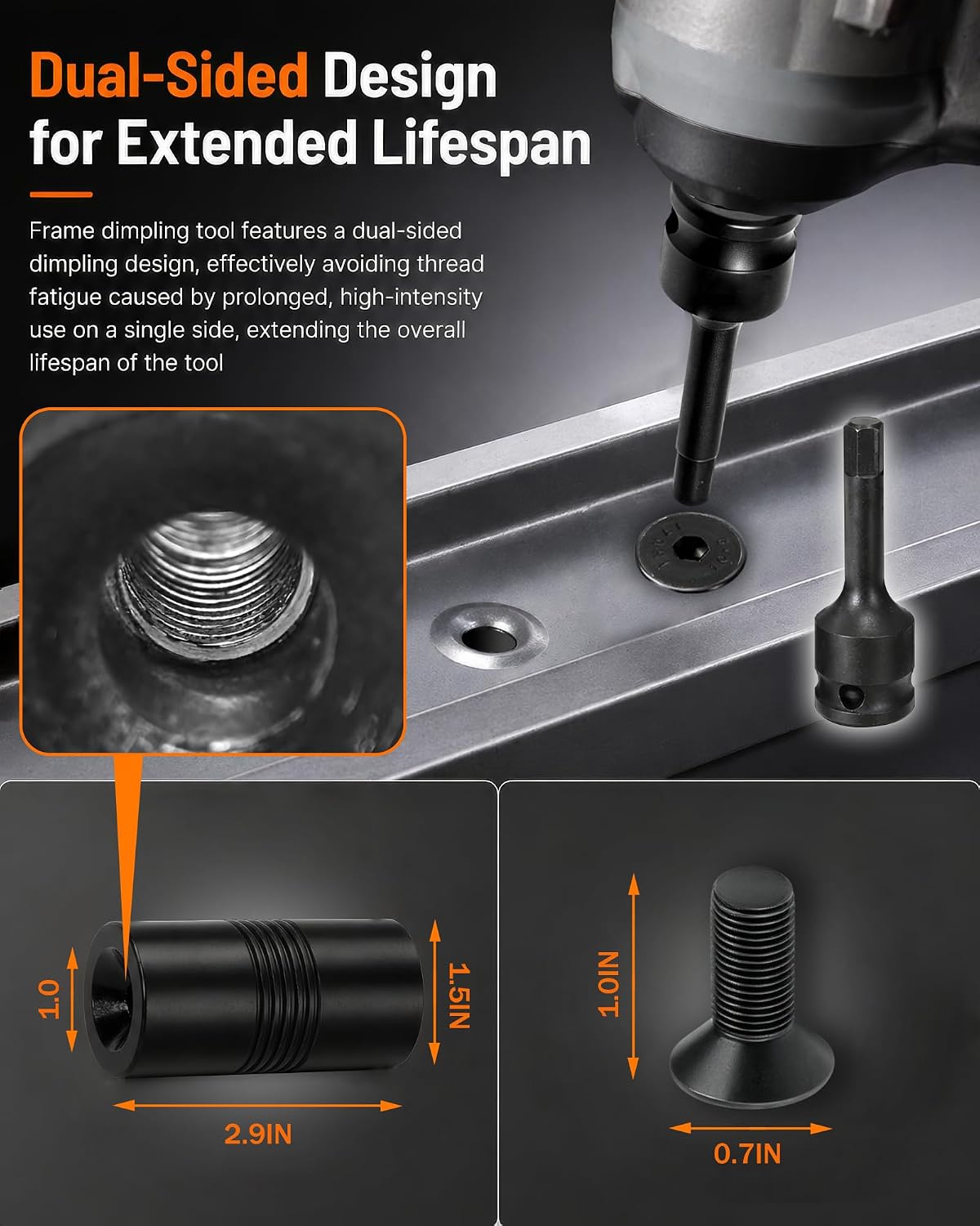 Door Frame Dimple Tool, Frame Dimpling Tool Designed for Creating Dimples, Punch Dimple Frame Tool Includes 2 Hex Wrenches, 1 3/8" Impact Socket, 4 Dimpling Screws