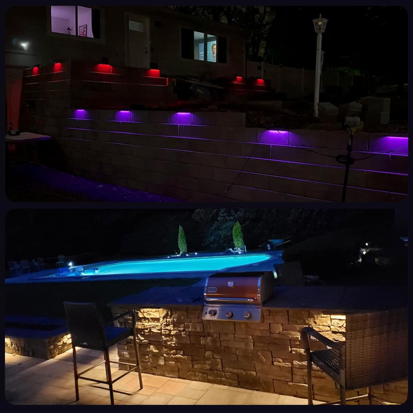 SLARY 8 Pack 7 inch RGB LED Hardscape Lighting Step Lights Retaining Wall Lights with Color Changing & Warm White Mode Low Voltage Landscape Paver