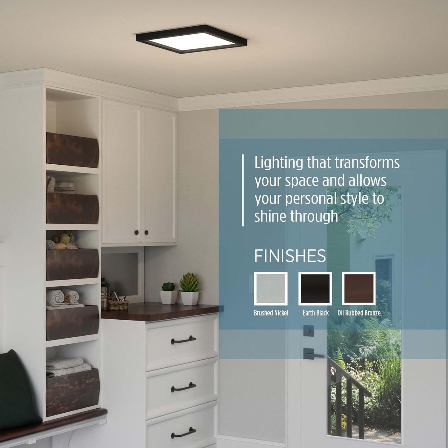Outskirts Square Flush Mount Ceiling Light, 15 Inch Earth Black, Dimmable Integrated LED 2700 Lumens, 30 W, Close to Ceiling Light Fixtures for Hallway, Kitchen, Bedroom or Bathroom 15" W