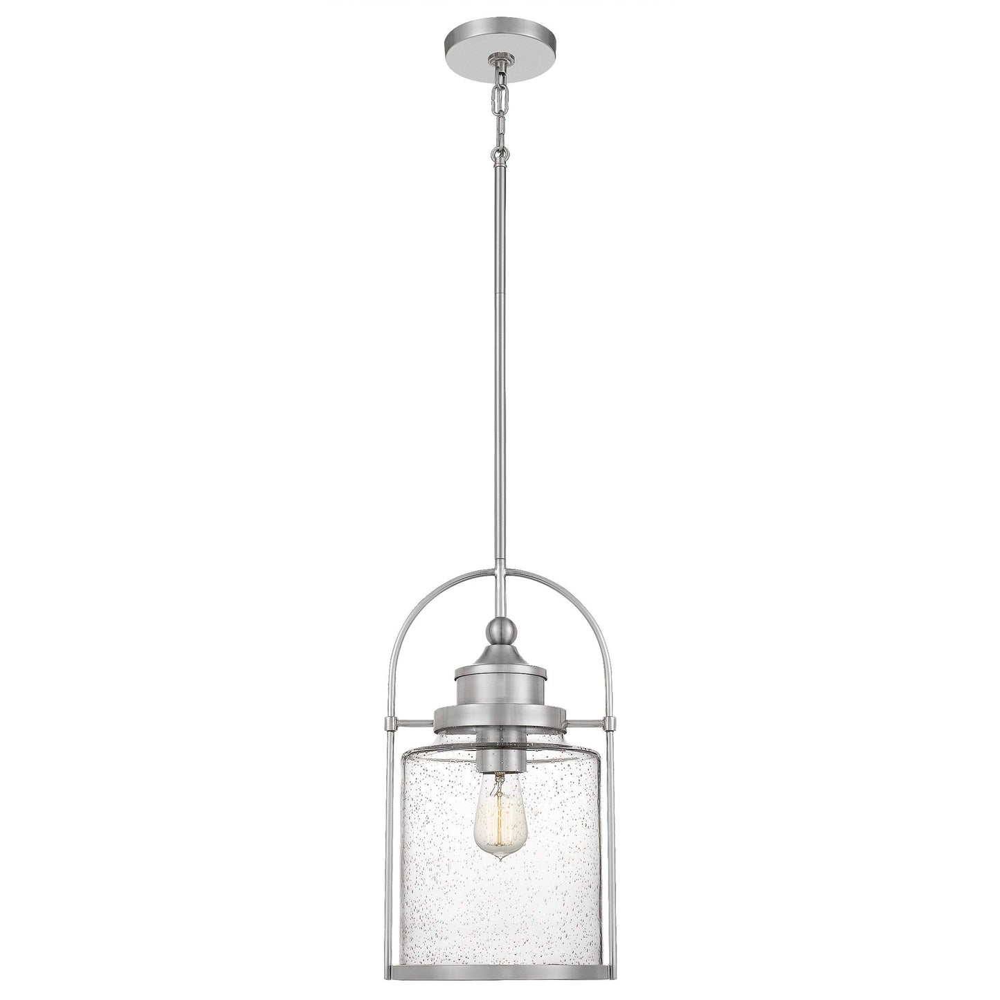 Mini Pendant Light, 10 Inch 1-Light Brushed Nickel, Clear Seeded Glass Pendant Light, Max Hanging Height 59"