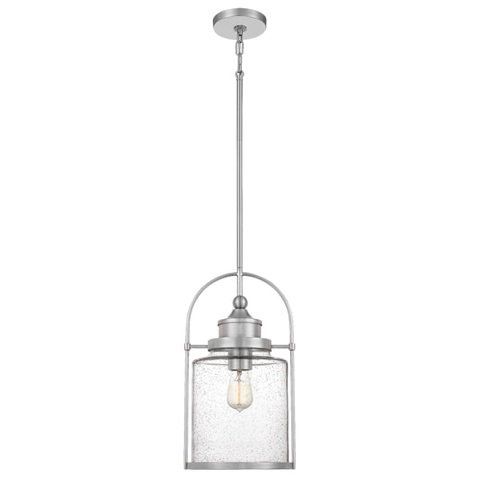 Mini Pendant Light, 10 Inch 1-Light Brushed Nickel, Clear Seeded Glass Pendant Light, Max Hanging Height 59"