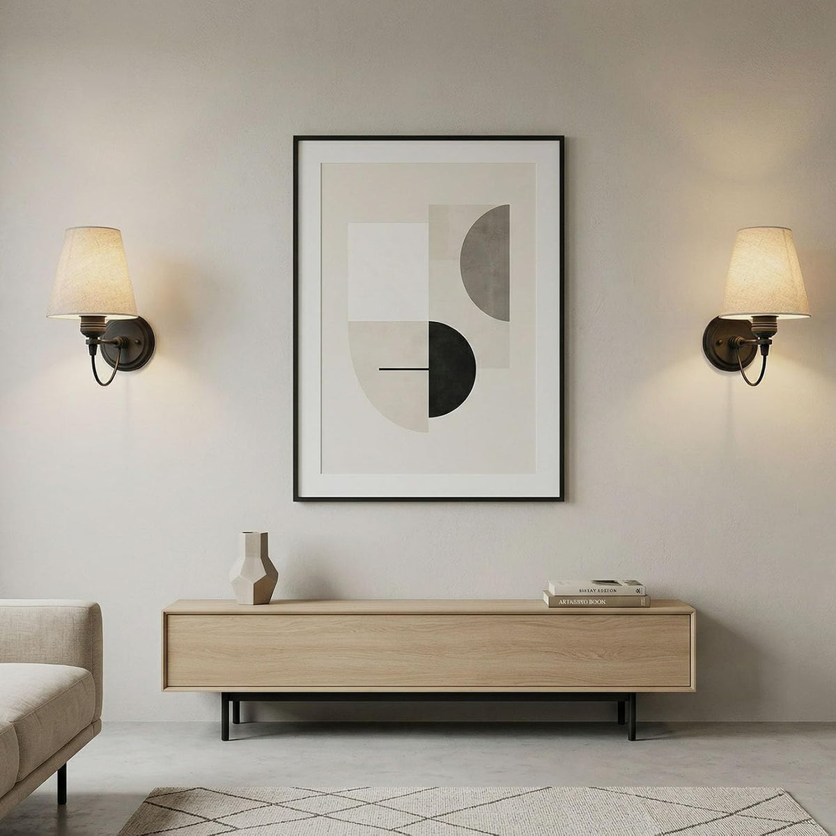 Retro Wall Sconce Set of 2 with Linen Fabric Shade Hardwired