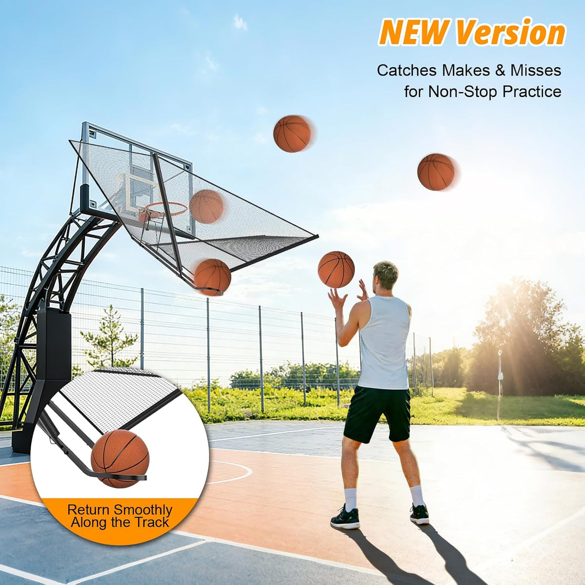 GADFISH Upgrade Basketball Shot Trainer with Net Return Attachment, Basketball Hoop Heavy Duty Basketball Rebounder Ball Return Dark