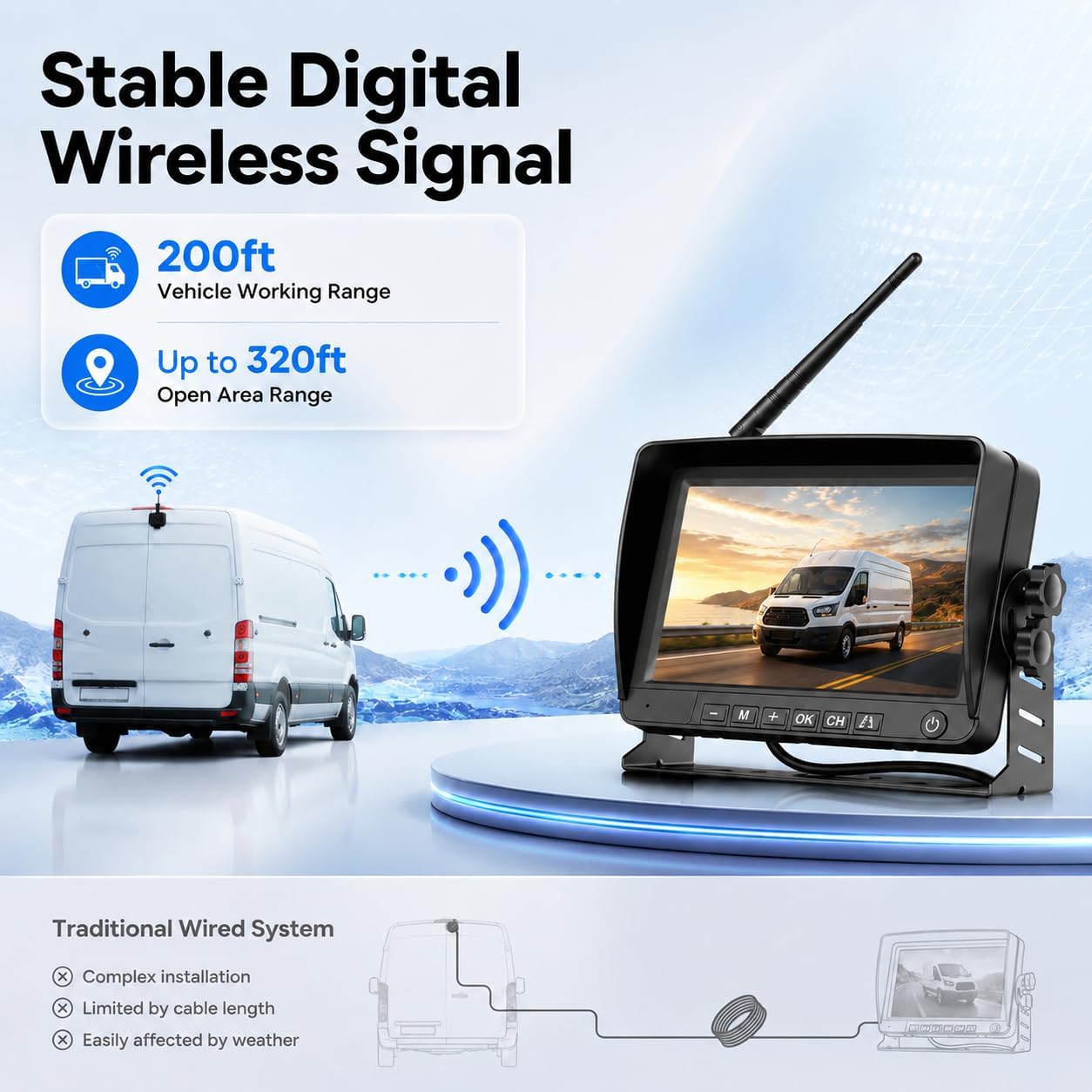 Wireless Backup Camera for Ford Transit 2014-2018, 3rd Brake Light Rear View Camera System with 7" Monitor, High Mount Roof Reverse Camera, IR Night Vision, Parking Assist