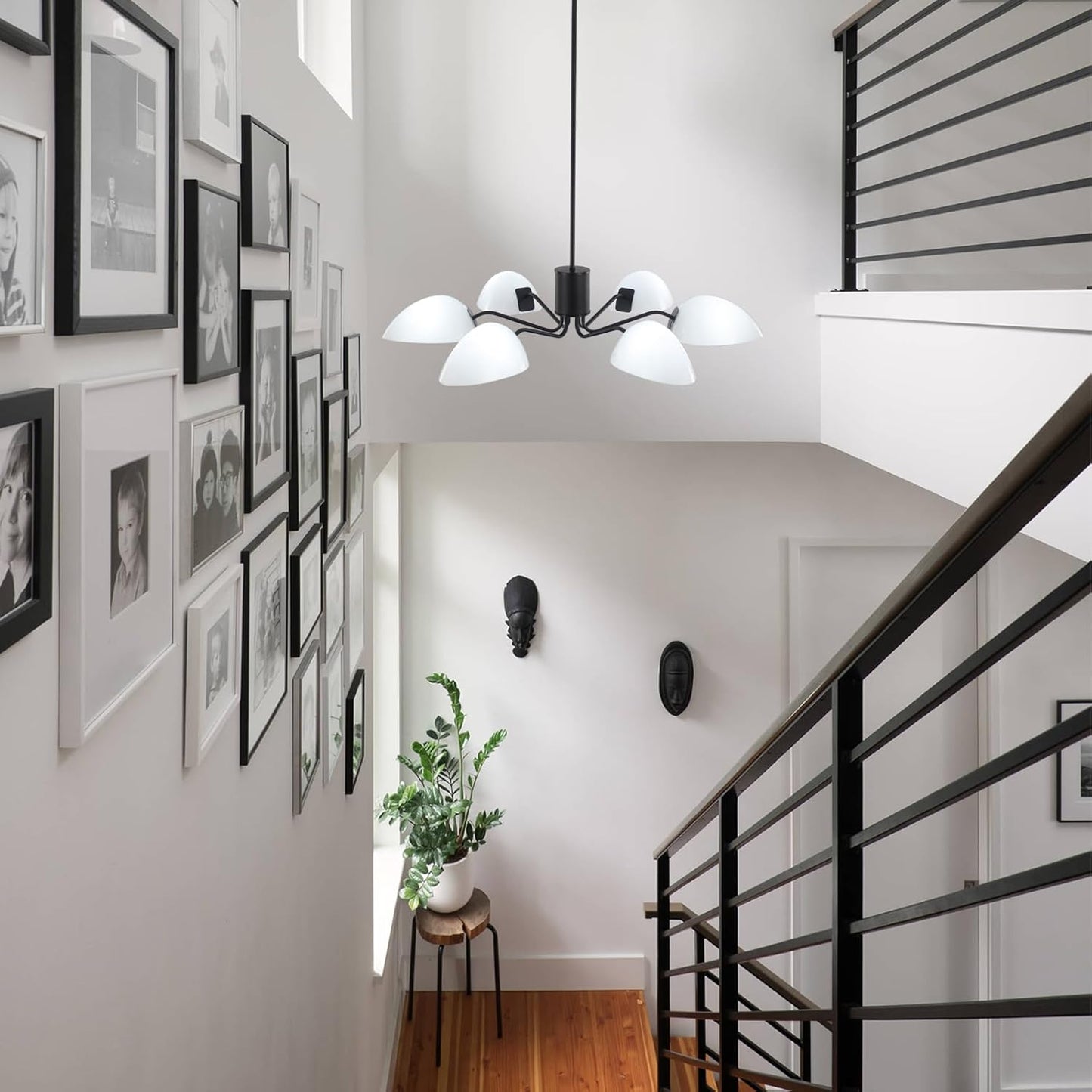 Black Chandeliers with Milk Glass Shades Modern Chandeliers for Dining Room Industrial 6 Light Pendant Light Fix