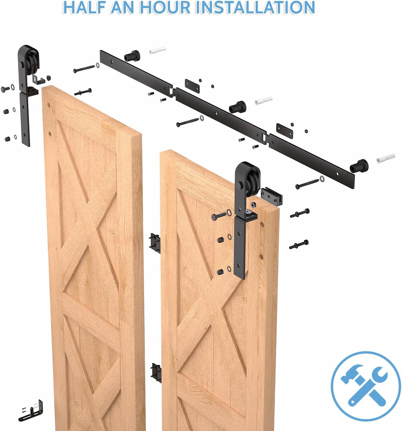 JZVXX 36&#34; Bifold Barn Door Hardware Kit for 2 Doors - Black Plastic Spraying for Corrosion Resistance, Folding Push-Pull for Space Saving, Sturdy