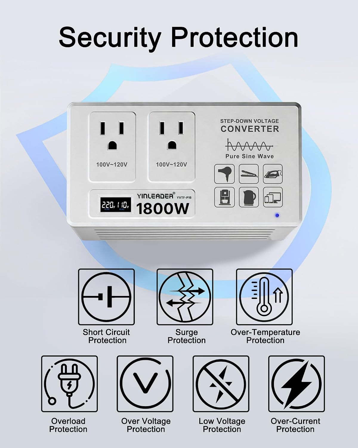 Yinleader Step Down Transformer 220V to 110V Voltage Converter 1800W