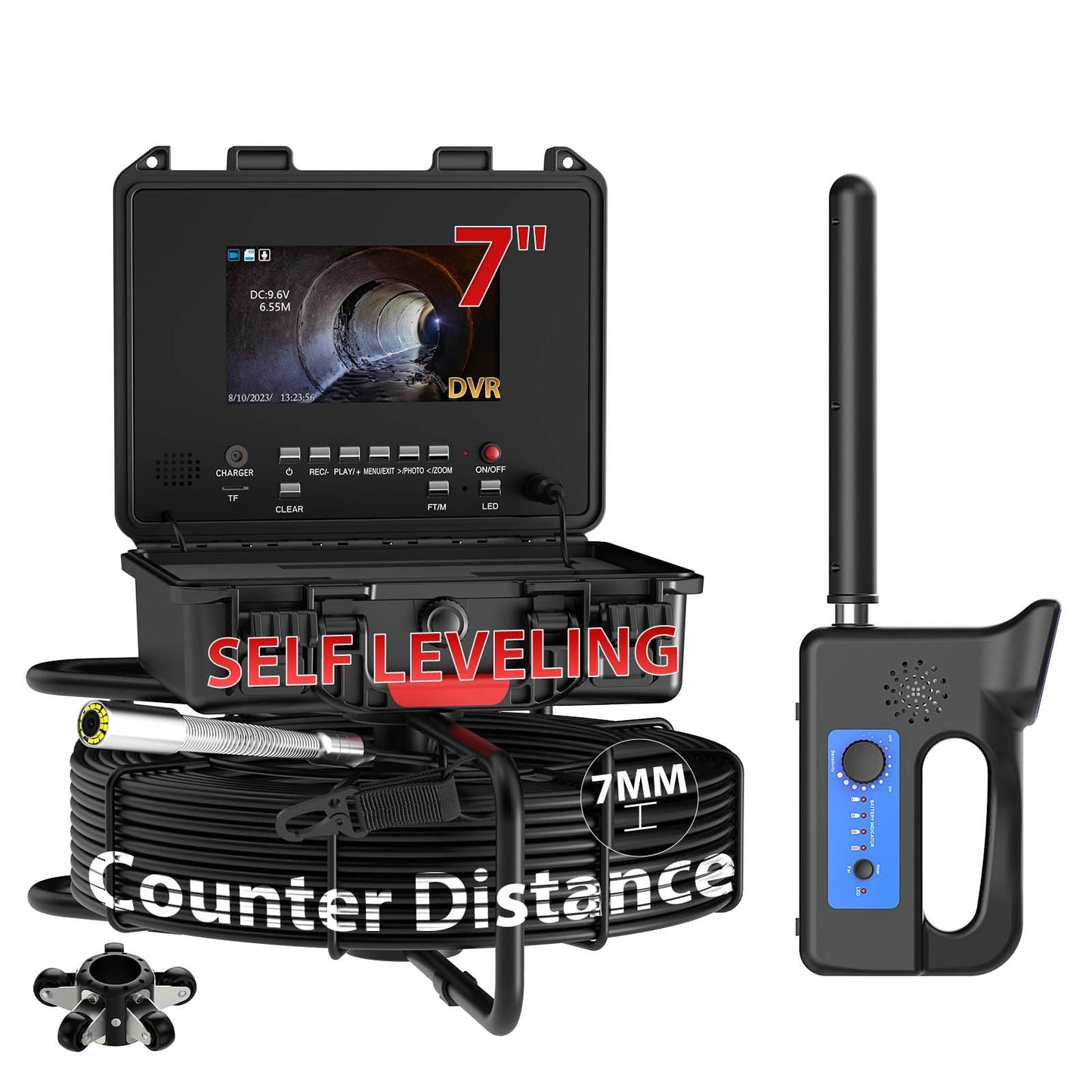 Sewer Camera with 512Hz Locator,7 Inch Pipe Inspection Camera, 50m/165ft Cable, DVR Video Audio, Distance Counter for Self-Leveling Drain Plumbing Snake with 12 Lights for IP68