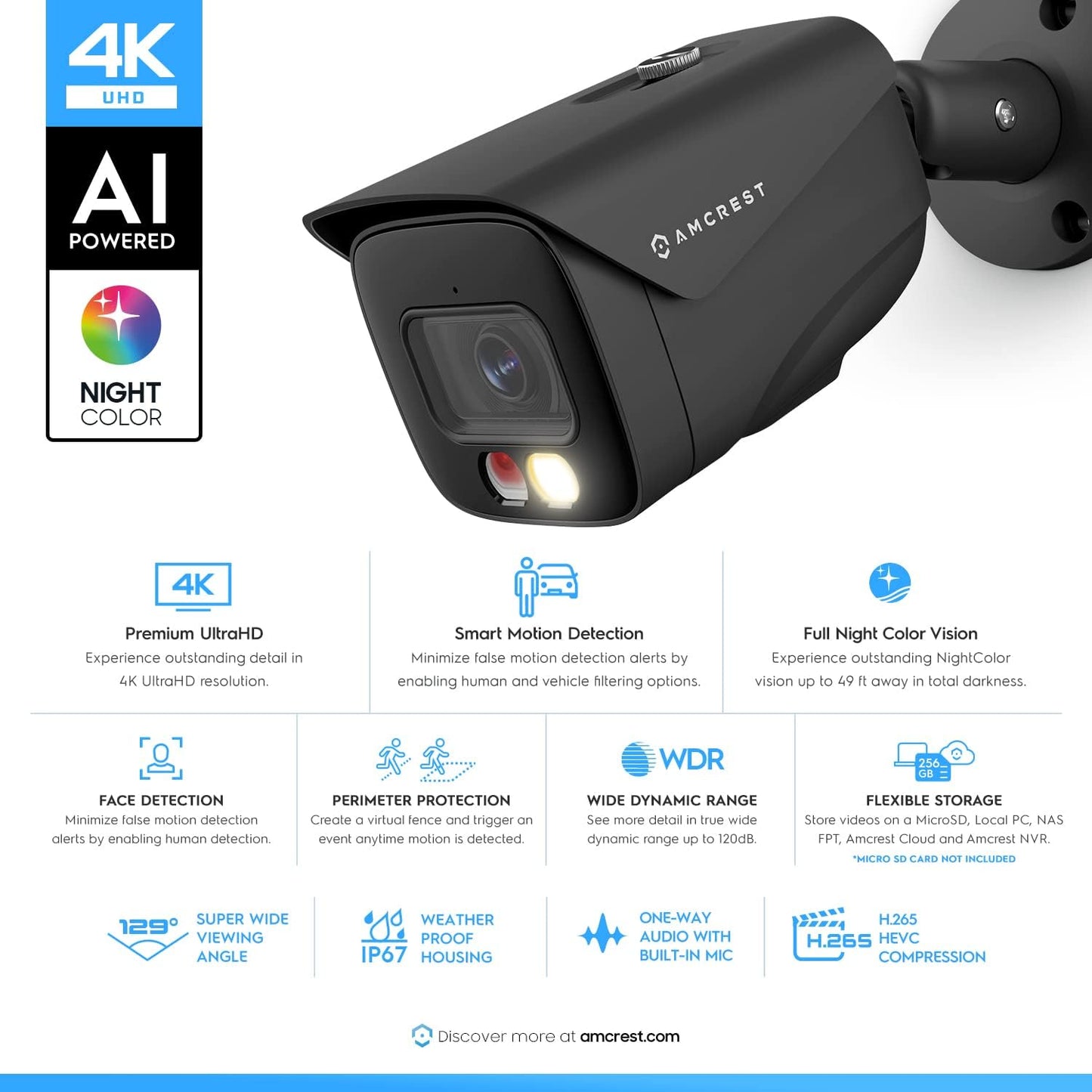 4K Security Camera System, 4K 8CH PoE NVR, (4) x 4K Night Color Bullet POE IP Cameras, Active Deterrent