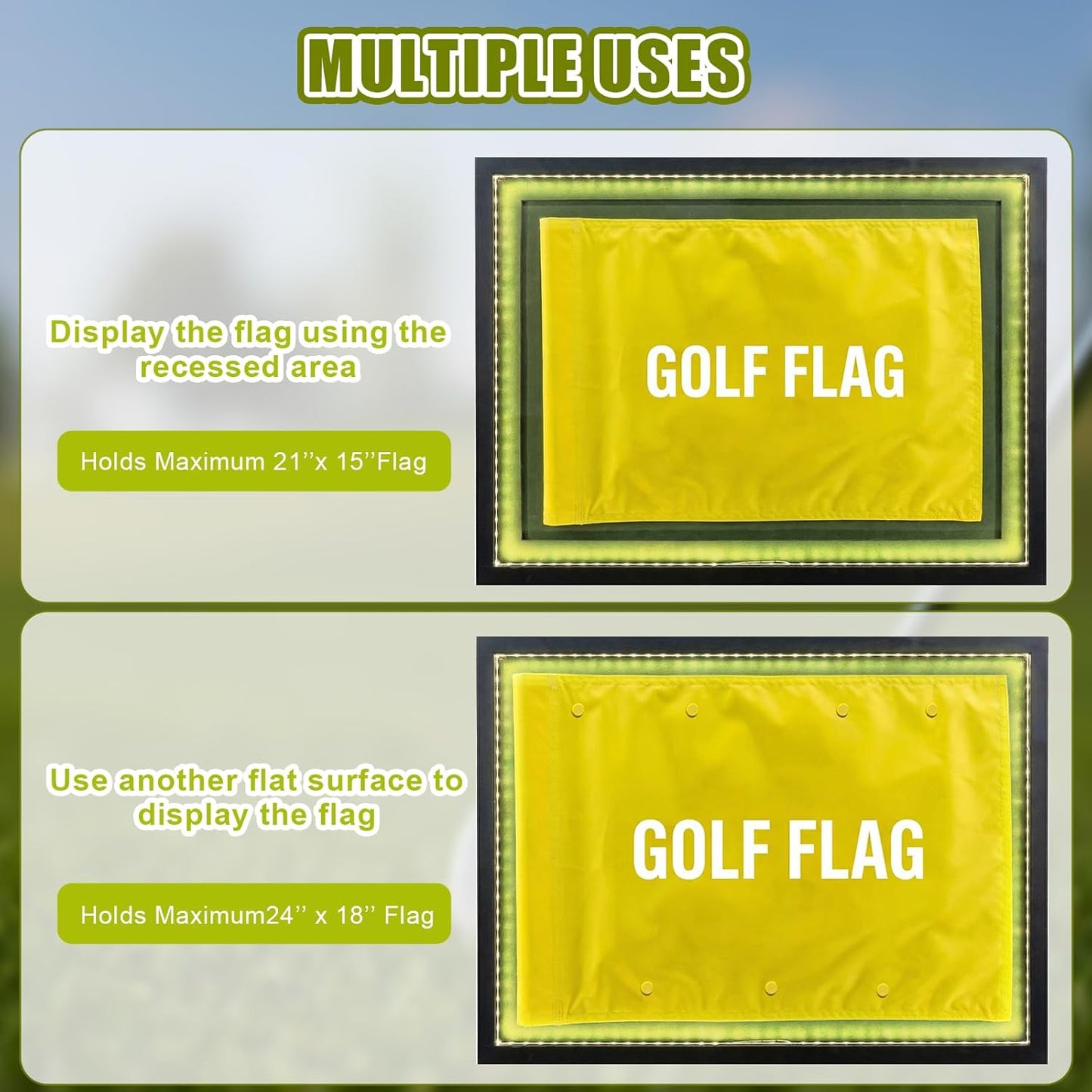 25 x 19Inch Golf Flag Display Case for Maximum 24 x 18Inch Golf Flag,Premium Solid Wood Display Case with Lights,Banner Frame Acrylic Boxes with Canvas Mat,Perfect for Sports Collector Memorabilia