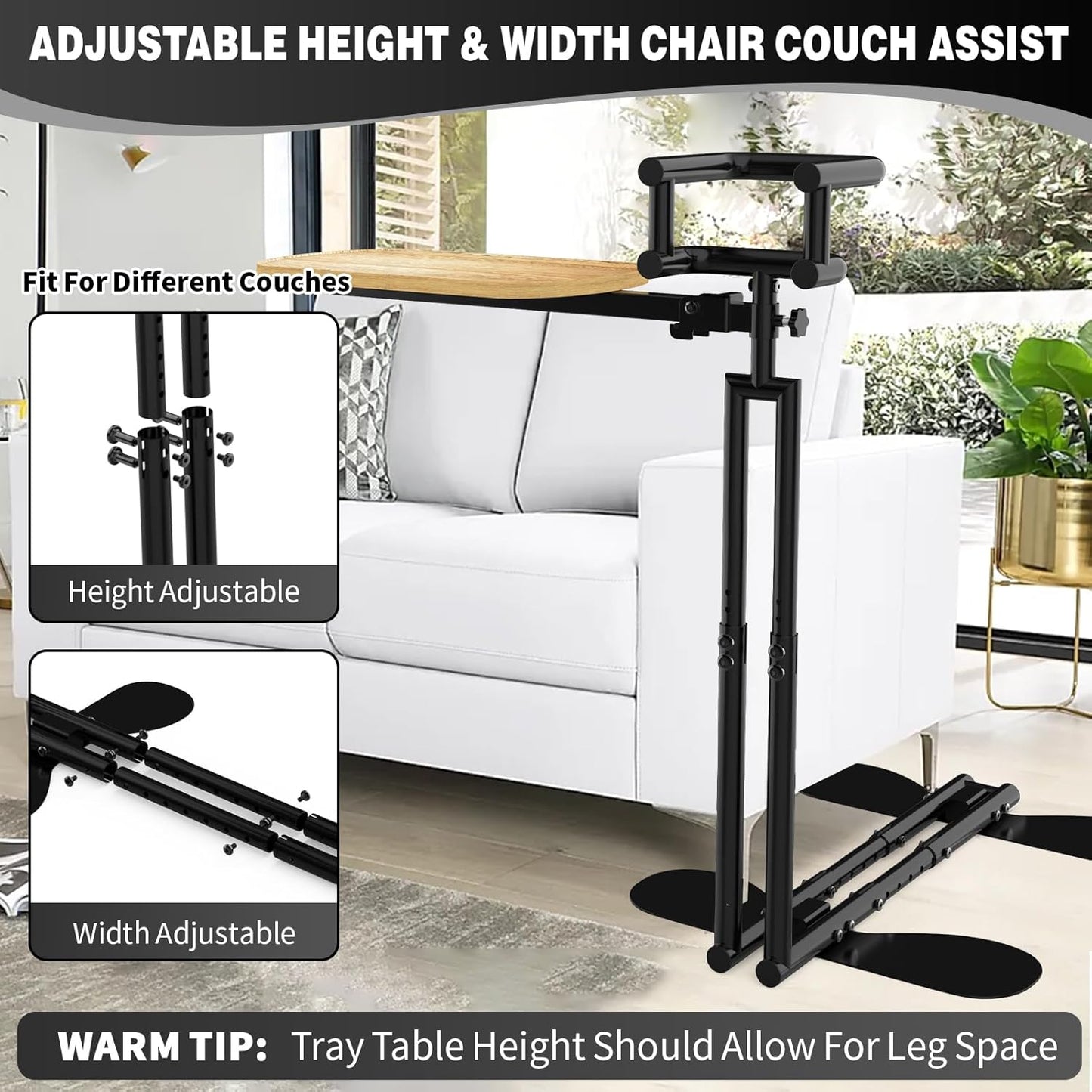 Couch Stand Assist with Tray Table, Couch Chair Sofa Lift Assist Aid for Elderly Sit to Stand up, Adjustable Standing Aid and Support Device(Black,