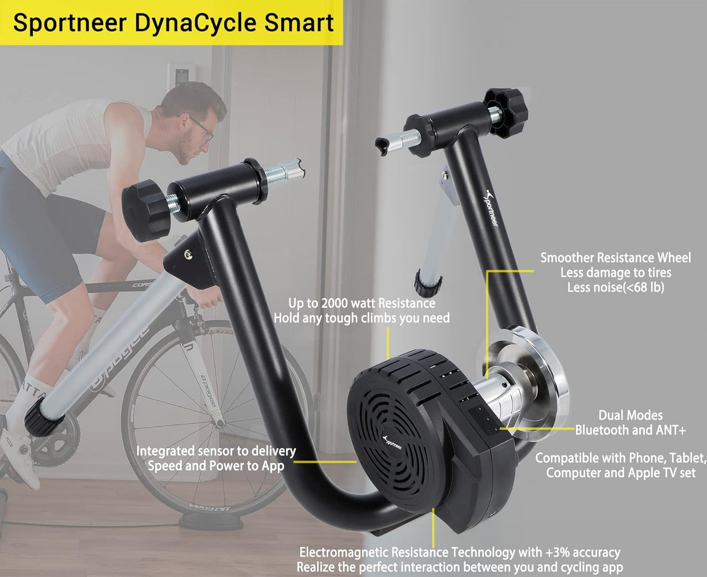 Smart Bike Trainer Stand for Indoor Riding, Sportneer Smart Stationary Bicycle Cyling Resistance Trainers