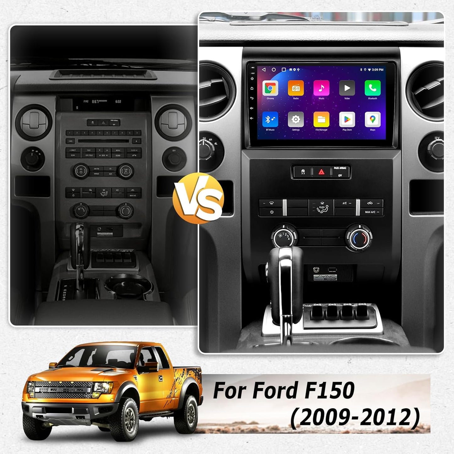 Car Radio Stereo for Ford F150 2009-2012, Android 13 2+64G Auto Head Unit with 9 Inch Touchscreen