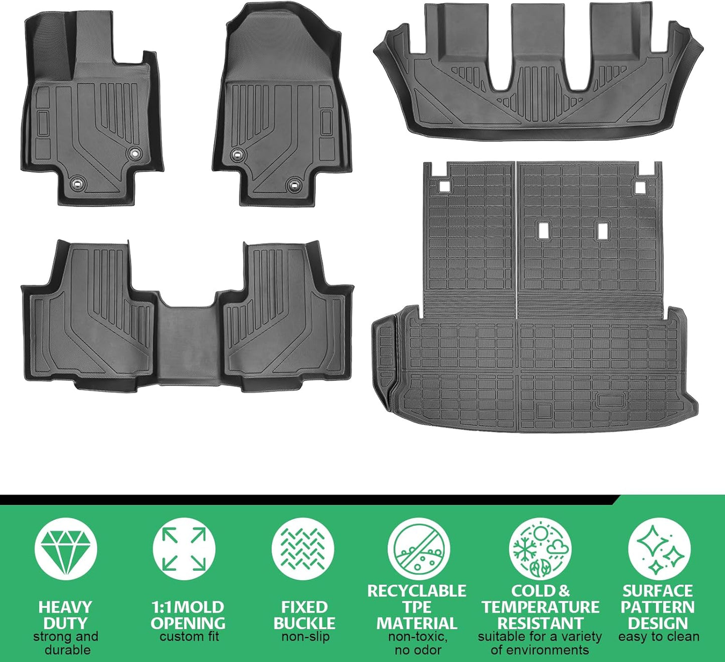 Floor Mats for Toyota Grand Highlander 2024 2025 2026,7 Seat, Hybrid & Gas, Custom Fit Grand Highlander Floor Mats, TPE All Weather 1st & 2nd & 3rd Row & Cargo Liner & Seatback Mat