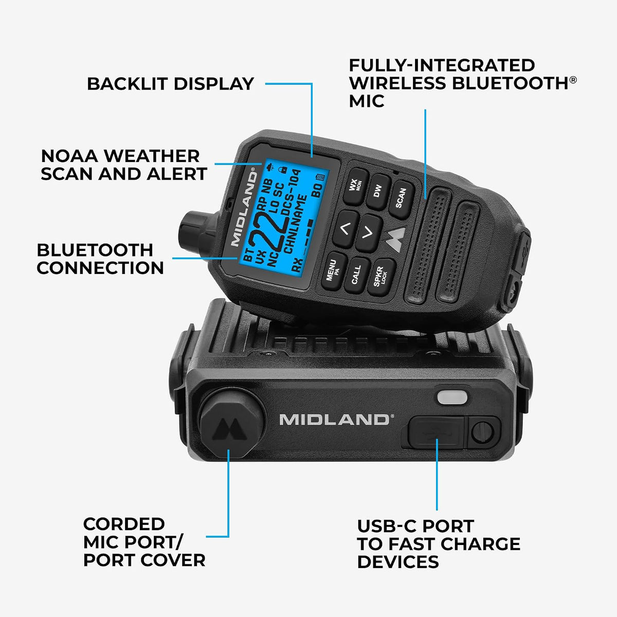 Midland MXT295 15W MicroMobile GMRS Two-Way Radio with Bluetooth Mic