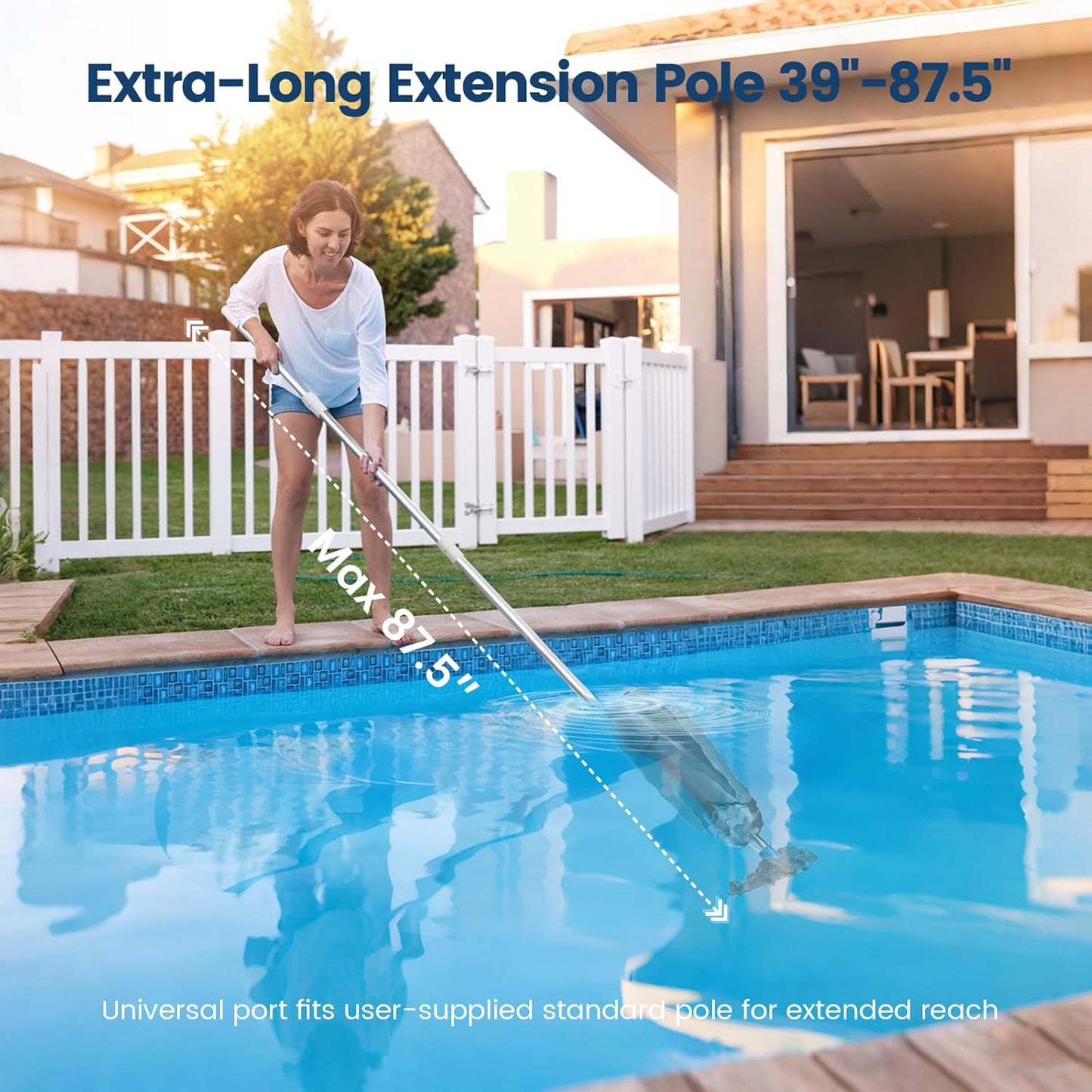 Cordless Pool Vacuum for Above Ground Pool with Telescopic Pole, 18.5 GPM Powerful Suction, Upgraded 60 Mins Runtime, Rechargeable Handheld Pool Cleaner with 2 Brush Heads for Inground Pools