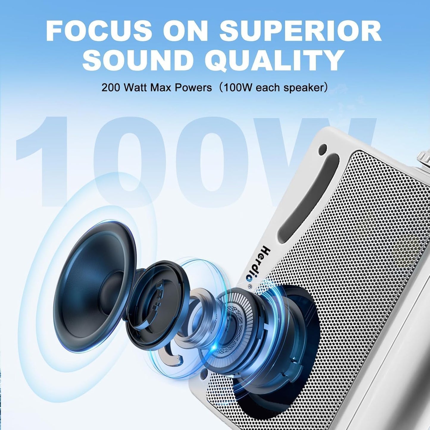 3.5" 200W Outdoor Bluetooth Speakers, IP44 Waterproof Rating and Be Able to Wireless Multi-Connection Up to 20 Units for Patio/Porch/Balcony (White, 2-Pack)