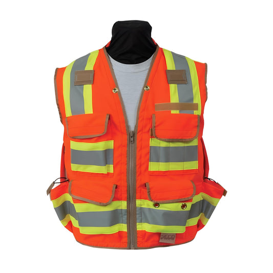 Safety Vest, Large - ANSI ISEA Class 2 High Visibility Flo Orange - Durable Polyester With Reflective 3M Scotchlite Stripes - Adaptive Comfort Material With Multiple Pockets