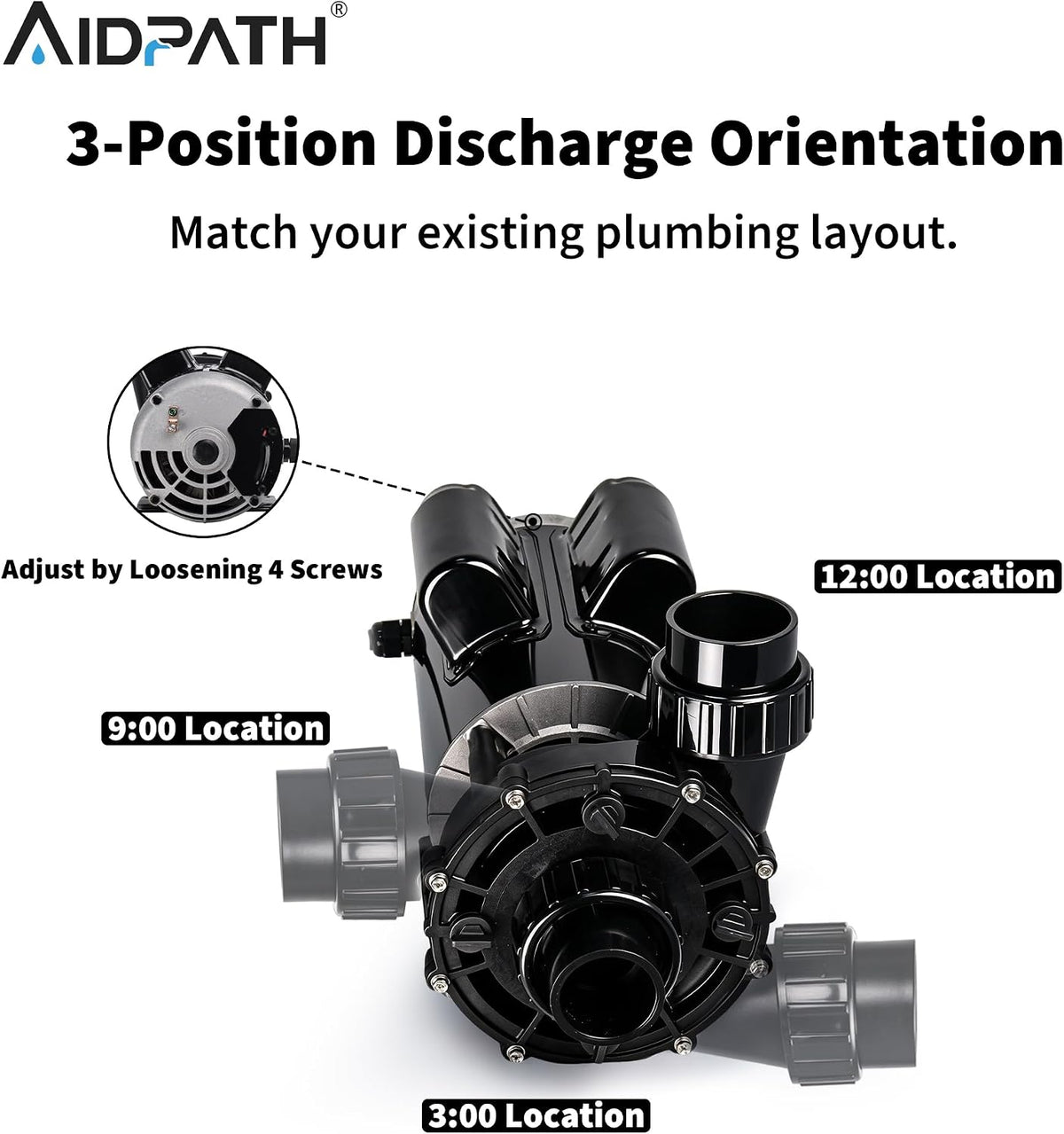 56 Frame 230V, 4HP Dual Speed Hot Tub Spa Pump with 2"&1.5" Adapter