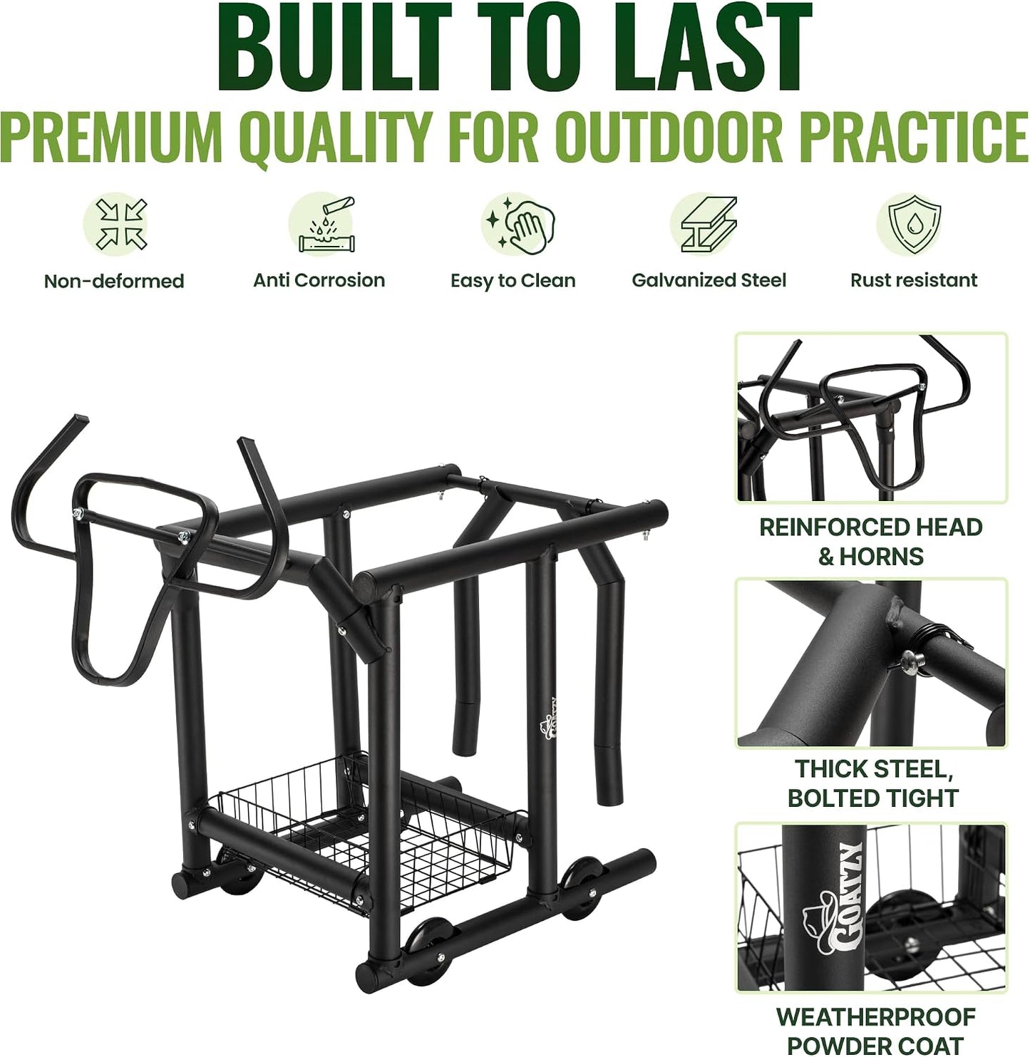 Rolling Roping Dummy for Kids and Adults, Heading and Heeling Dummy with Galvanized Steel Steer Head, Mobile Calf Practice On Wheels for Steer Roping Beginners | Helps beginners and young riders practice roping skills safely and easily