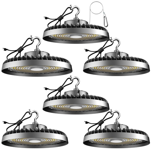Upgrade 200W High Bay LED Shop Light 30000lm (Eqv.800W MH/HPS) UFO High Bay Lighting, ETL UFO Lights AC120V High Bay LED Light with Plug-6Pack 200.0 Watts 6