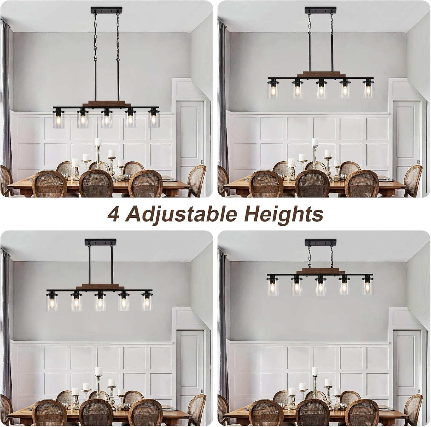 Dining Room Light Fixture Over Table,Farmhouse 5-Light Kitchen Island Lighting, Linear Chandelier with Clear Glass Shades, Moder