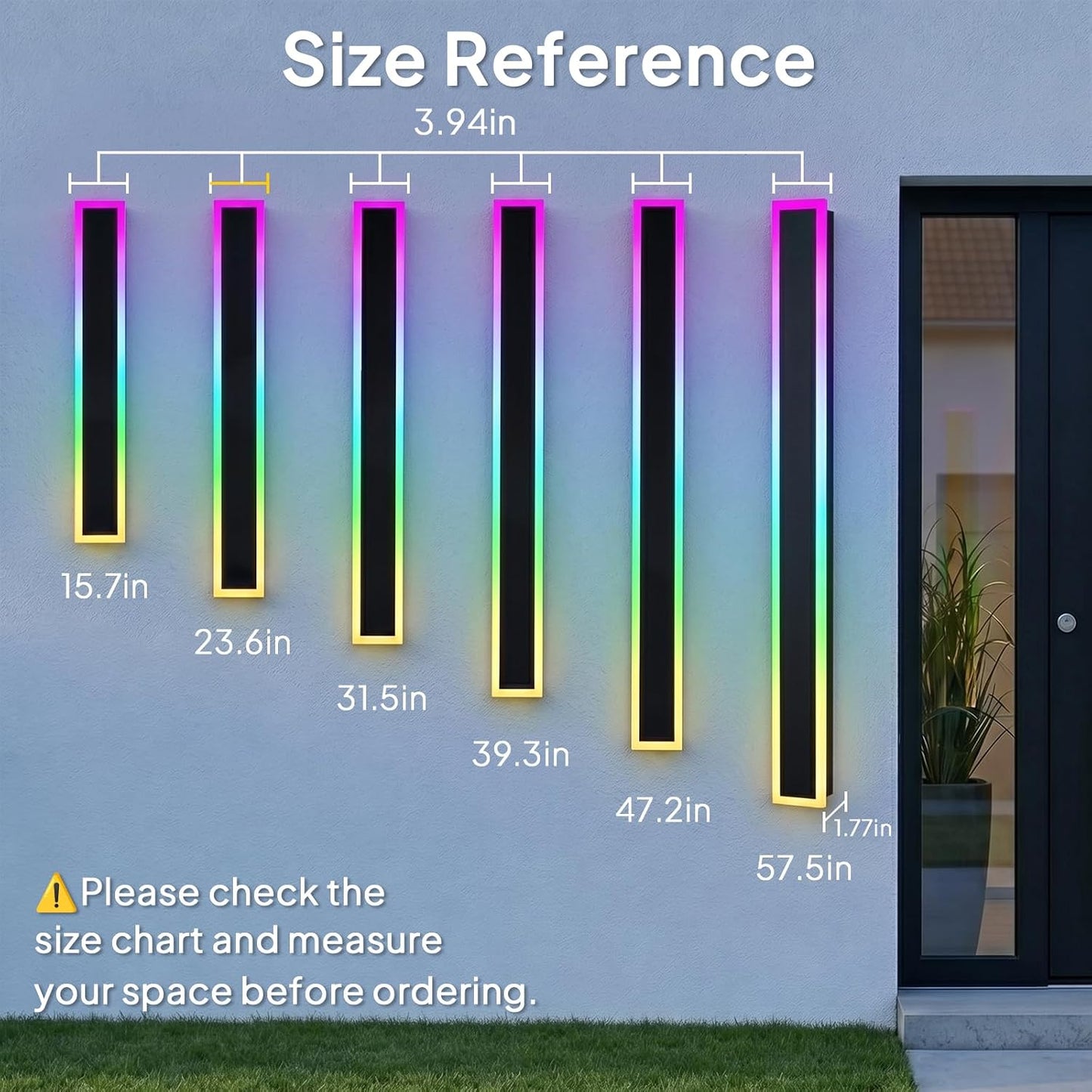 2 Pack 23.6in Modern RGB Outdoor Wall Lights, RGB/Warm/White & Dimmable, IP65 Waterproof, LED Exterior Lighting Fixtures, Linear Outdoor Wall Sconce with Remote and APP Control for Garage, Porch 23.6 in