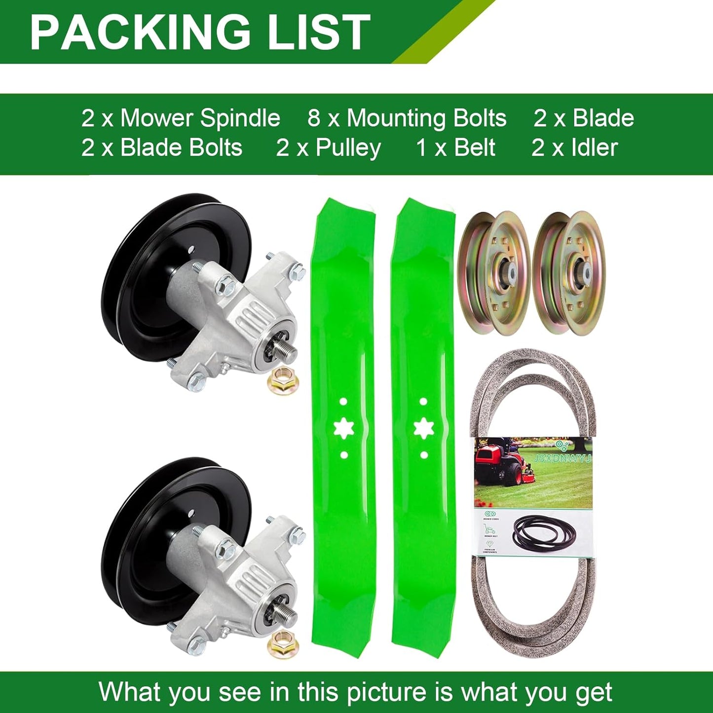42 Inch Mower Deck Rebuild Kit - Fits Cub Cadet Troy Bilt White Outdoor 42 inch LT1042 Pony LT-542H, 2 Spindles (918-04456) 2 Blades (742-0616) 2 Idlers (756-04129) 1 Belt (754-04060)
