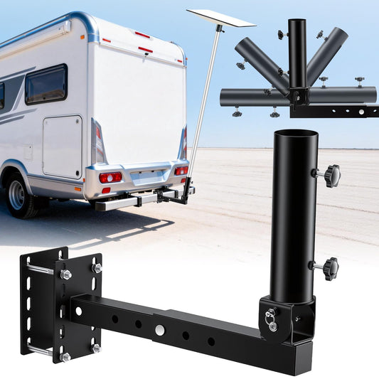 RV Flag Pole Mount, Heavy Duty 180° Adjustable Folding RV Starlink Holder Bracket for 2" Receiver, Trailer Bumper, Hitch, A-Frame, Tongue 5IN1 - Stable Internet & Flag Display for Camping
