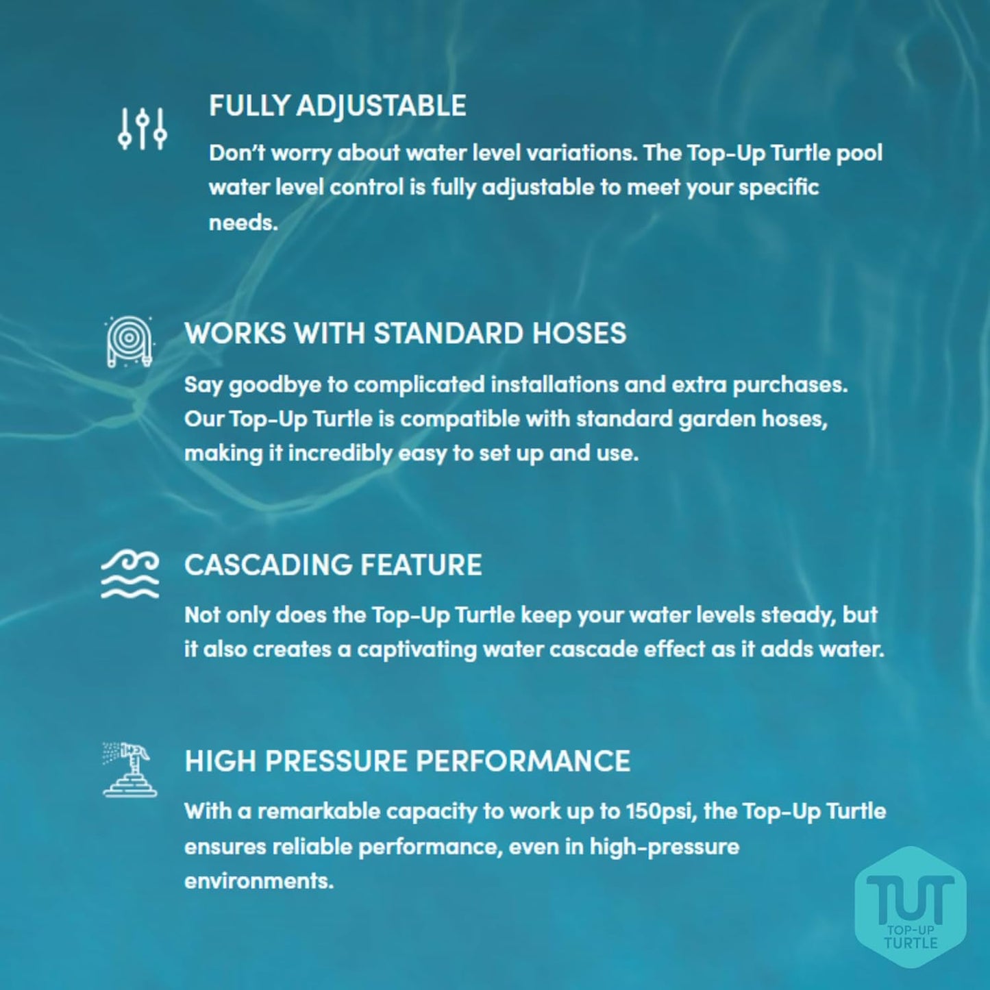 Top Up Turtle - Automatic Pool Filler – Auto Filler for Pool, Ponds & Water Features – Pool Water Leveler Auto Fill w/Adjustable Float Arm – UV-Protected Pool Auto Fill Float Valve - from Jobe Valves