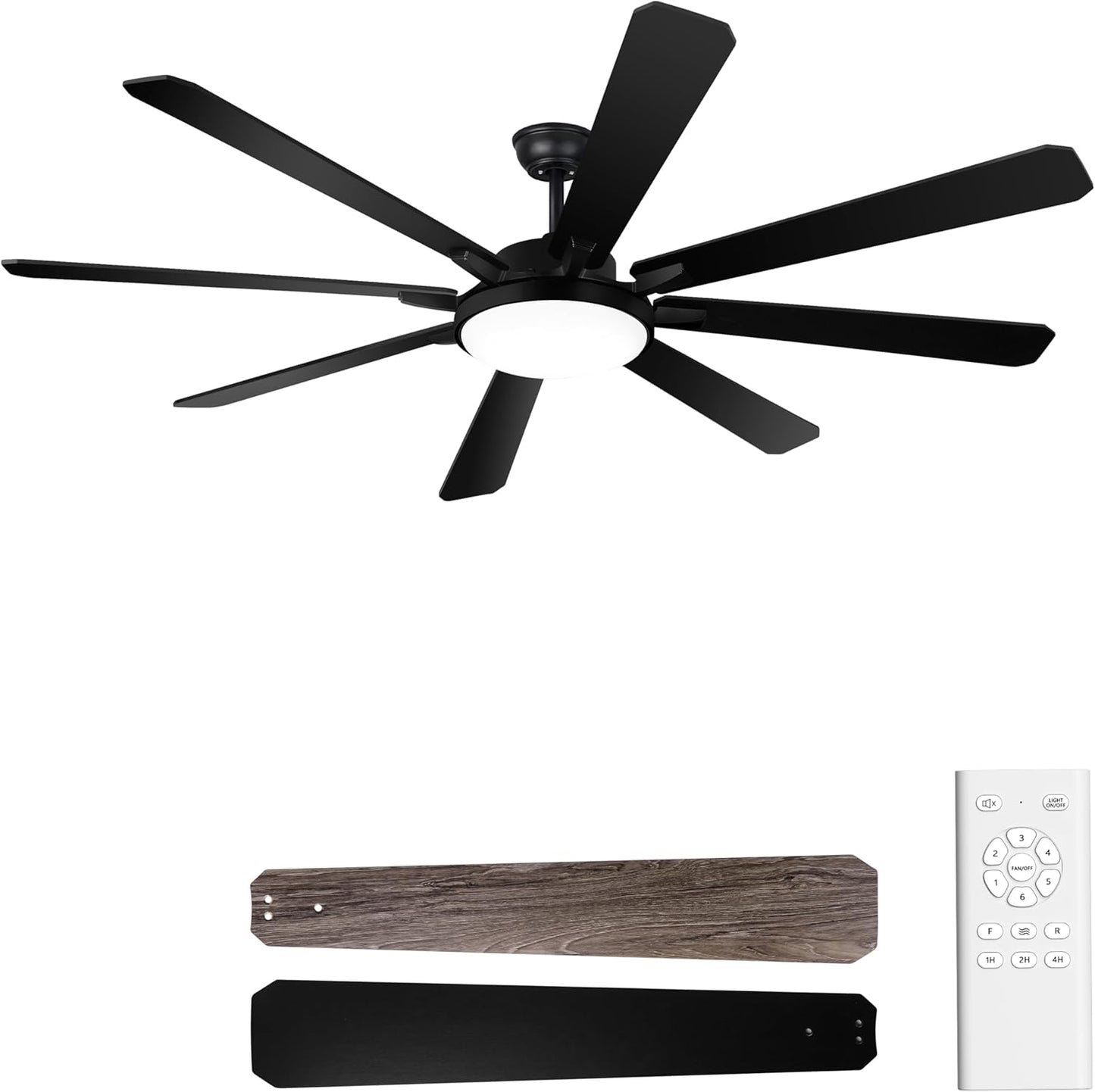 72' Ceiling Fan with Light and Remote - Large Indoor Outdoor Ceiling Fan, 6 Speeds Reversible DC Motor, 8 Blades