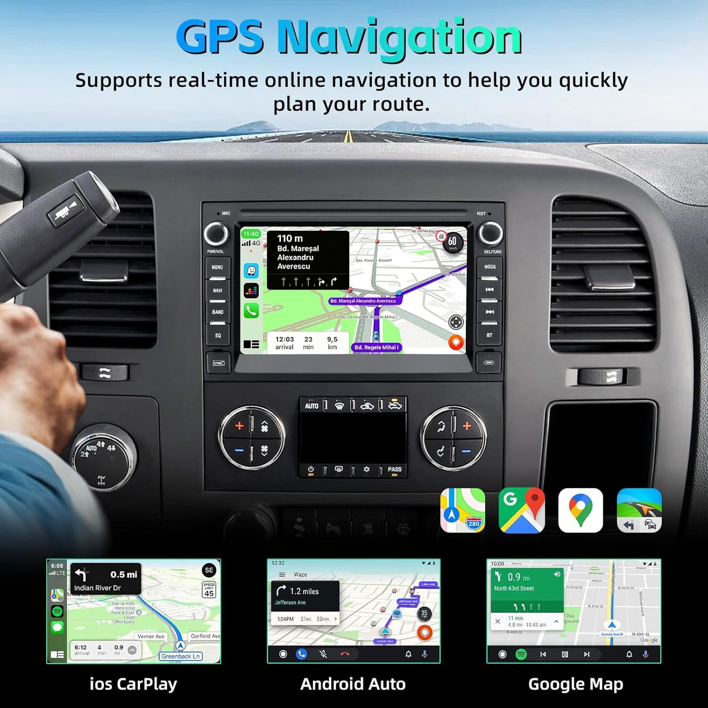 Car Stereo Radio for Chevy Silverado 2007-2013 GMC Sierra Yukon Buick,Android 15 Silverado Radio Replacement with CarPlay Android Auto Backup Camera