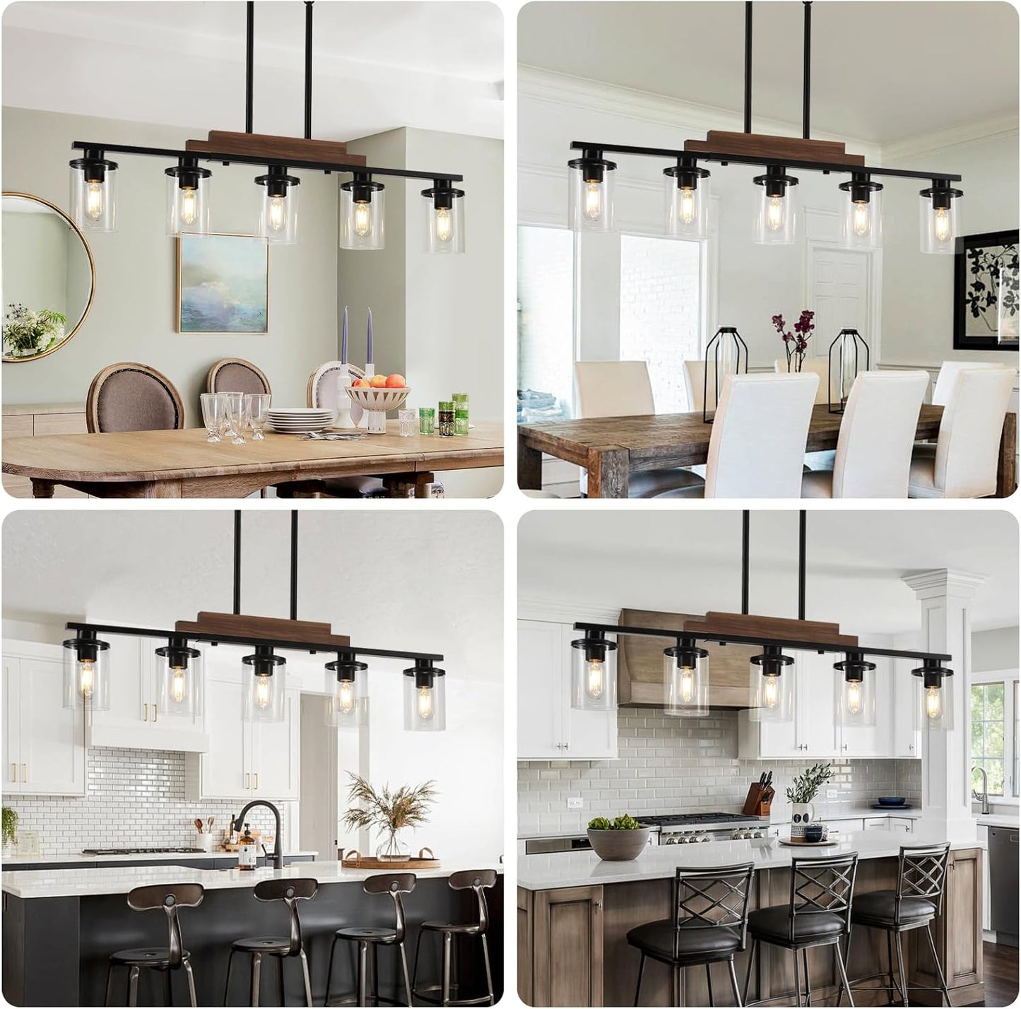 Dining Room Light Fixture Over Table,Farmhouse 5-Light Kitchen Island Lighting, Linear Chandelier with Clear Glass Shades, Moder