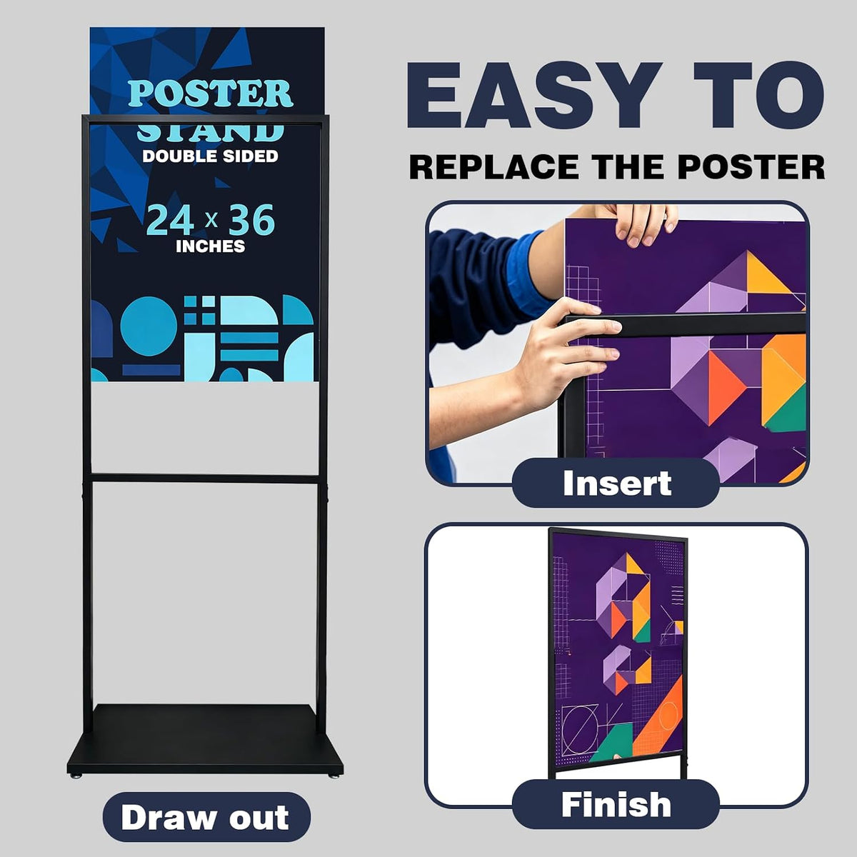 24×36 In Sign Holder Floor Stand, Heavy Duty Slide-In Poster Stand