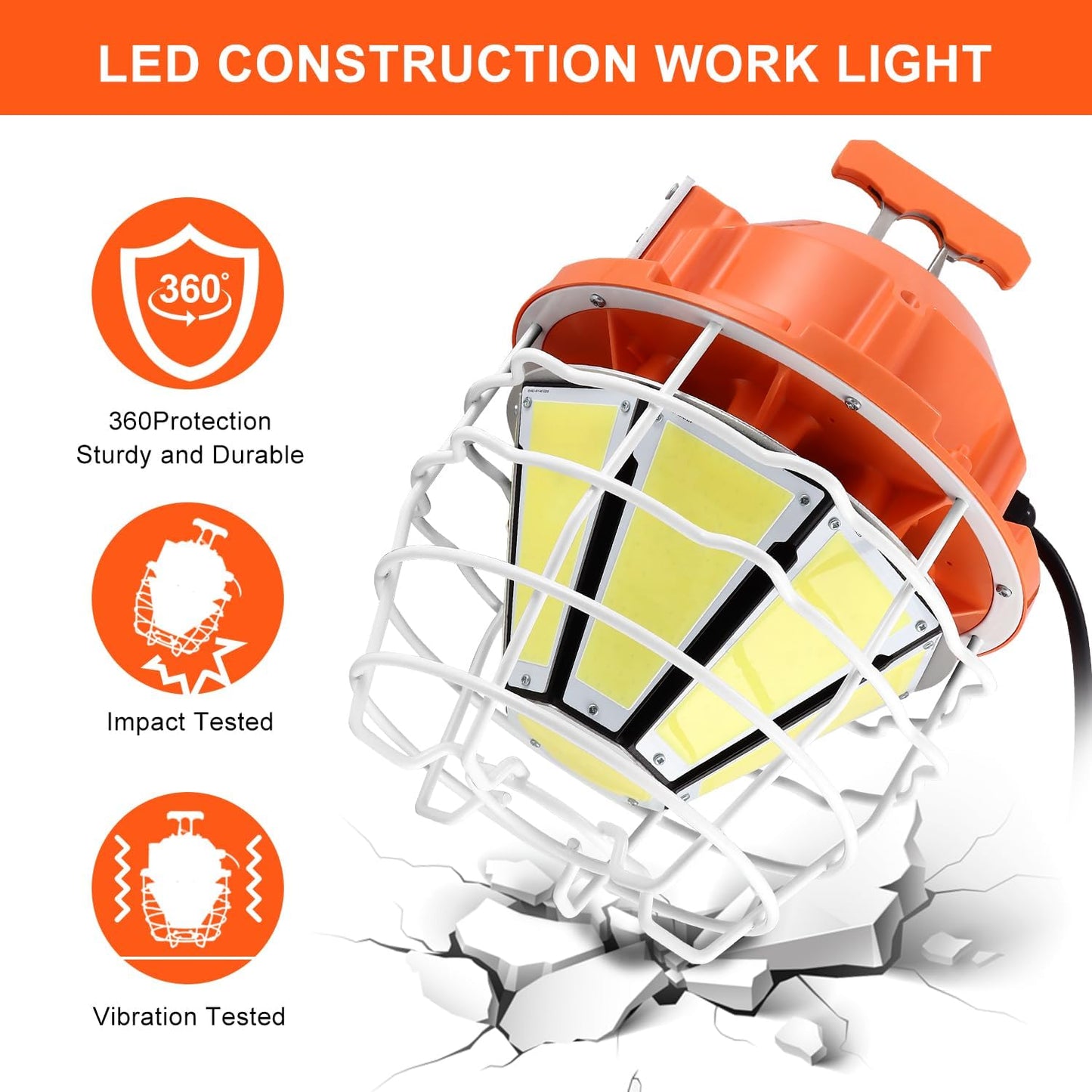 Led Temporary Work Light 250W Construction Lights 37500 Lumens Portable Hanging Jobsite Lighting 5000K Daylight White with 16FT Cord for Indoor and