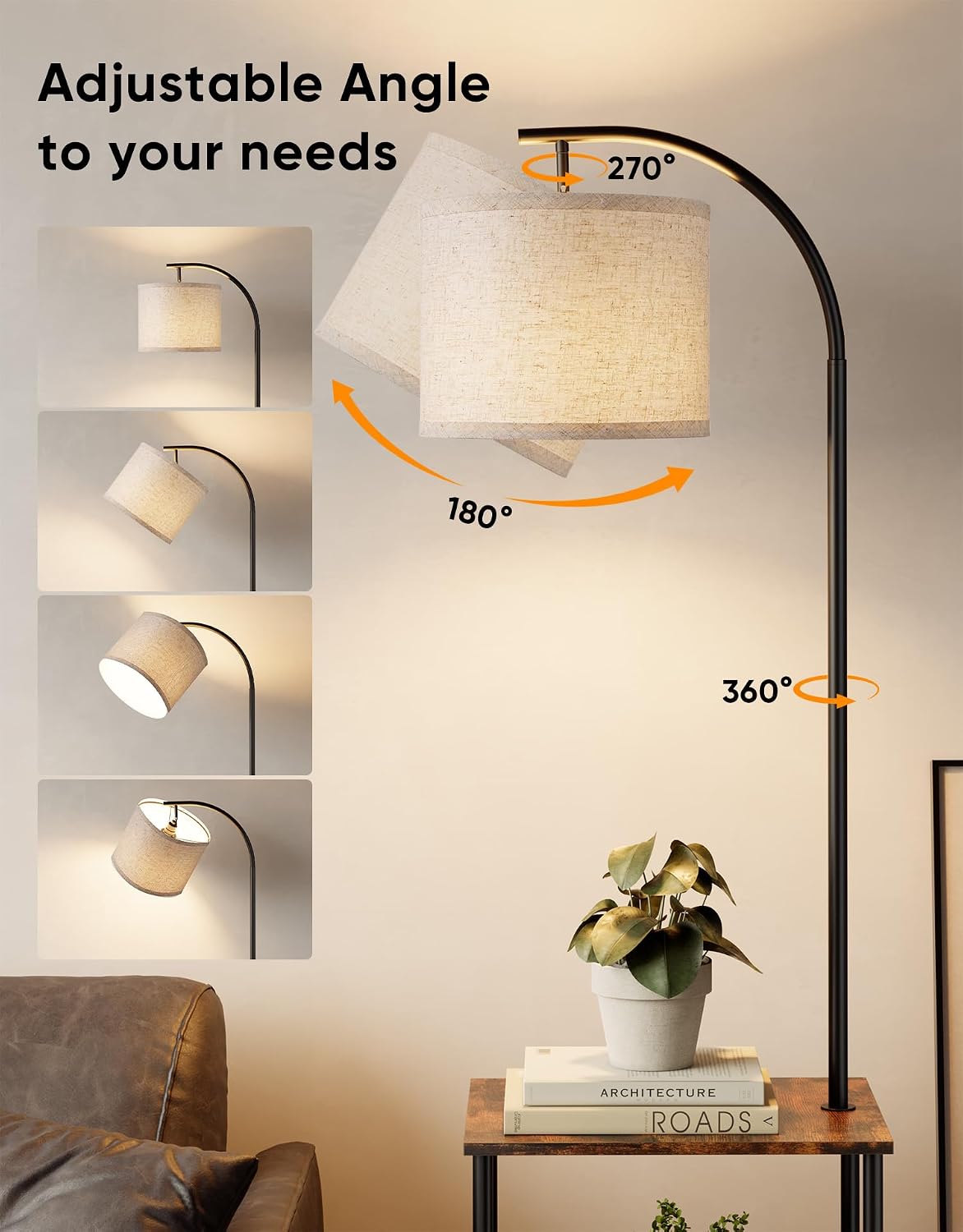 PARTPHONER Floor Lamp with Table 2 Pack, Night Stand with Lamp, Narrow Side Table with 3CCT LED Bulb, Small Coffee Table, Modern End Table with Storage Shelves for Living Room Bedroom Home Décor
