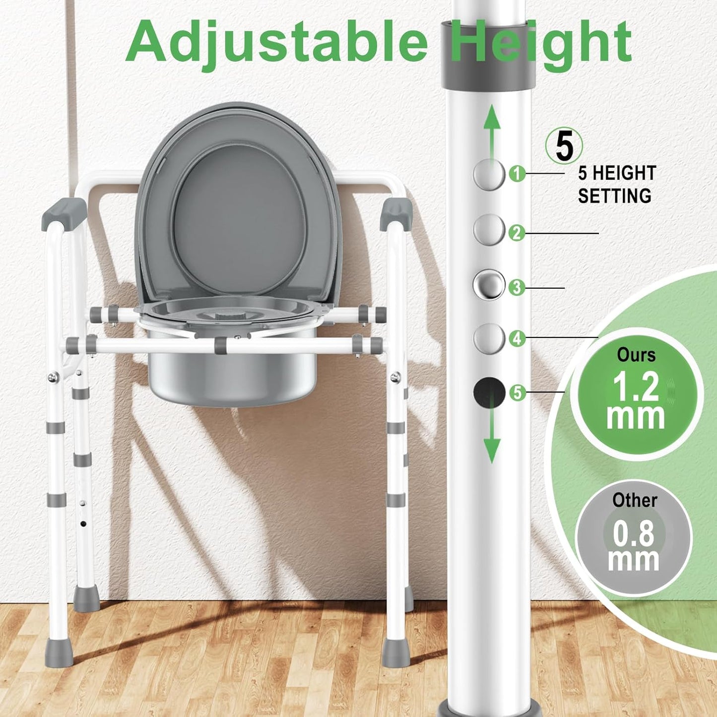 3 in 1 Bedside Commode with Arms 350 lbs,