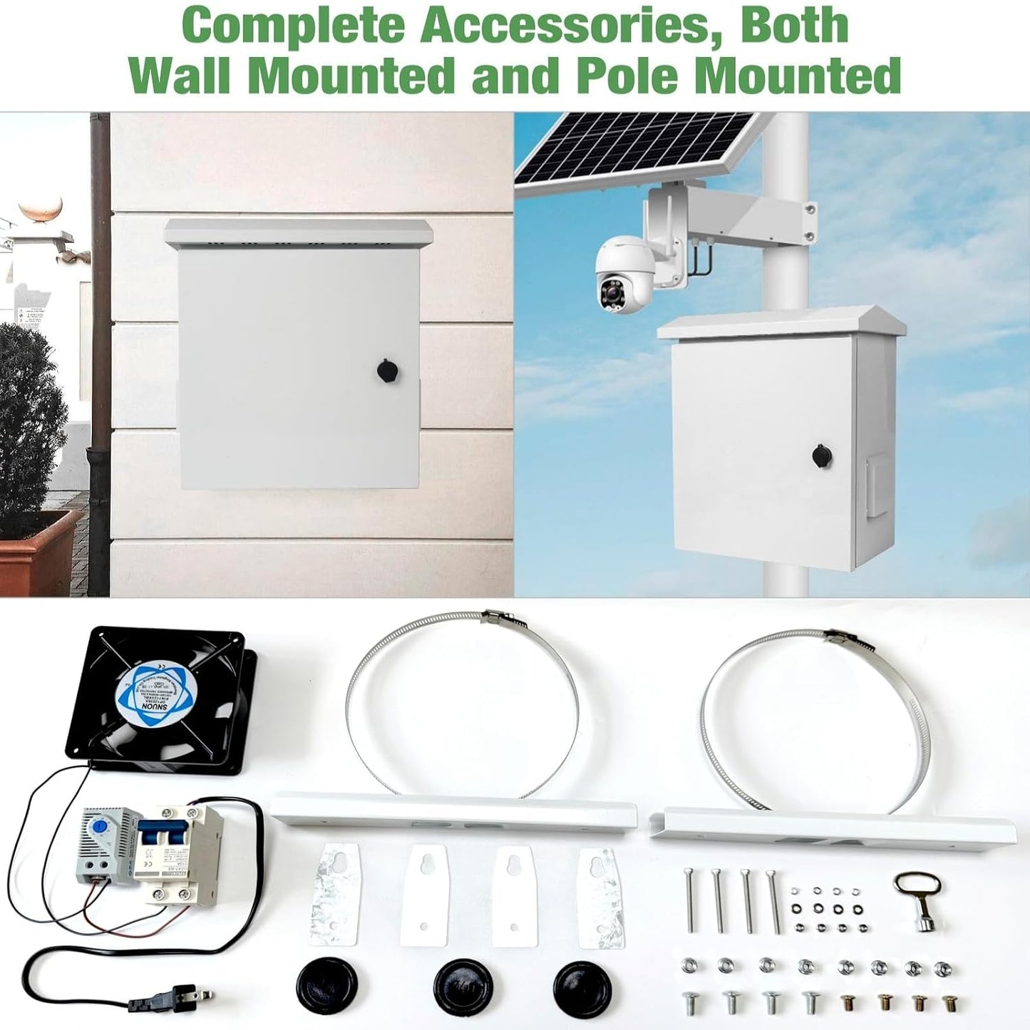 Outdoor Electrical Box with Thermostat and Cooling Fan 20'' x 16'' x 8'' Ventilation Design Electrical Enclosure Box IP65 Waterproof Electrical Cabinet Street with Wall Hanging and Pole Mounting Parts