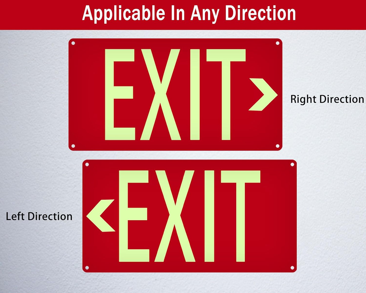 (4 Pack) Photoluminescent Exit Sign Aluminum