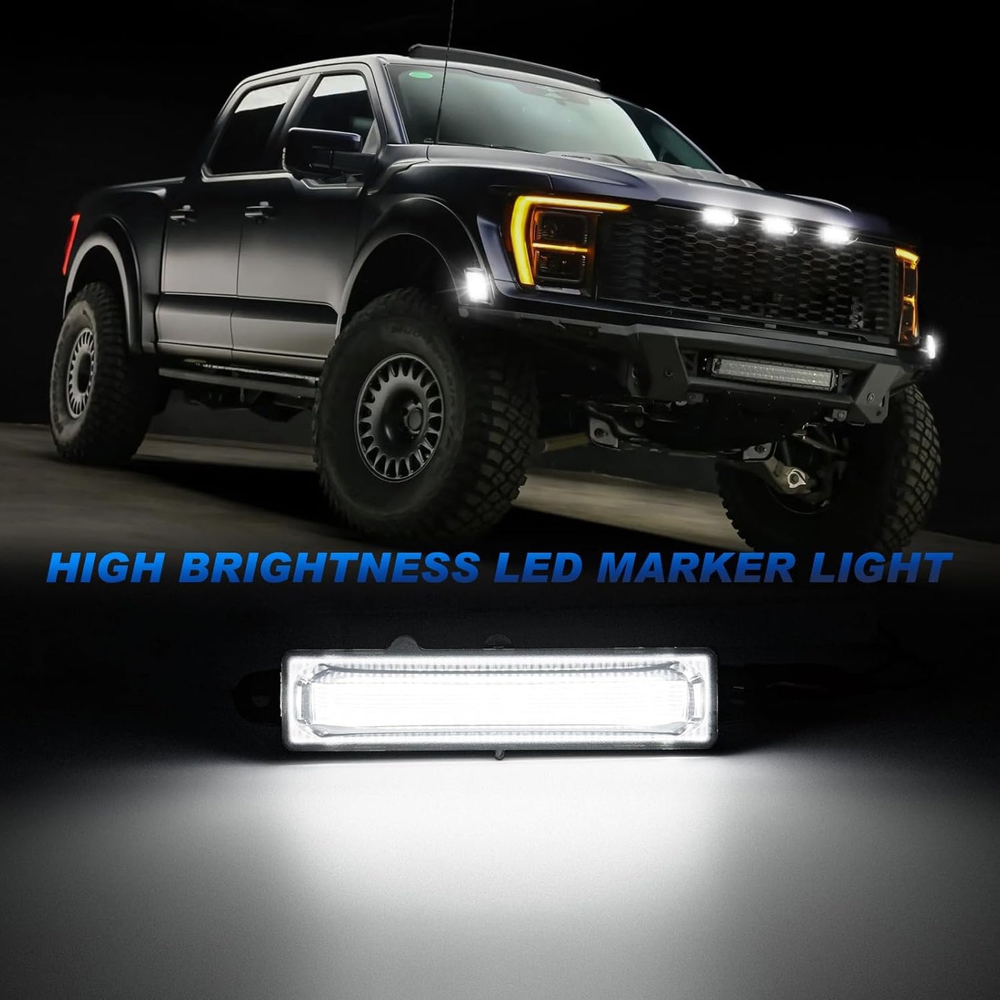 LED Front Grille Marker Lights for 2021-2026 Ford F150 Raptor A2|2021-2026 F150 Raptor|Smoked Len