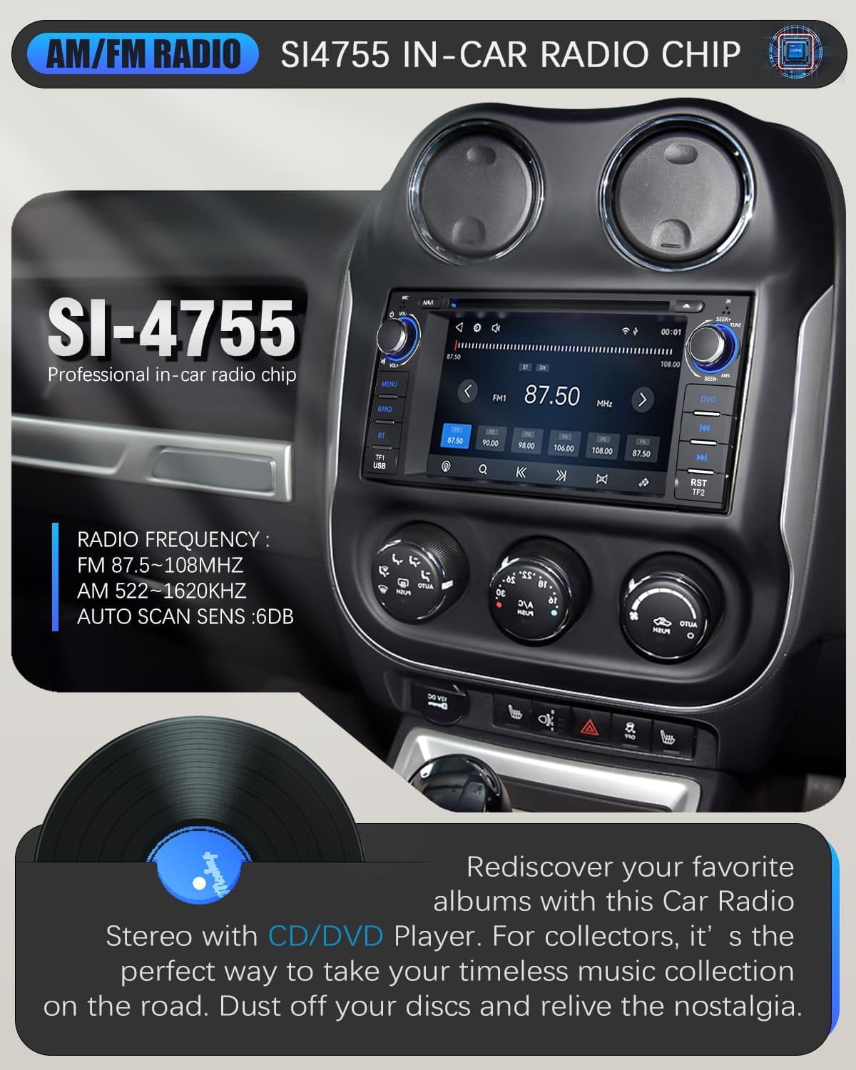2026 Car Radio with CD/DVD Player for Dodge RAM 1500 2500 3500 (2009-2012), for Jeep Wrangle/Unlimited (2007-2015),Upgrade CarPlay&Android Auto,Online Navigation,AM,FM,Bluetooth