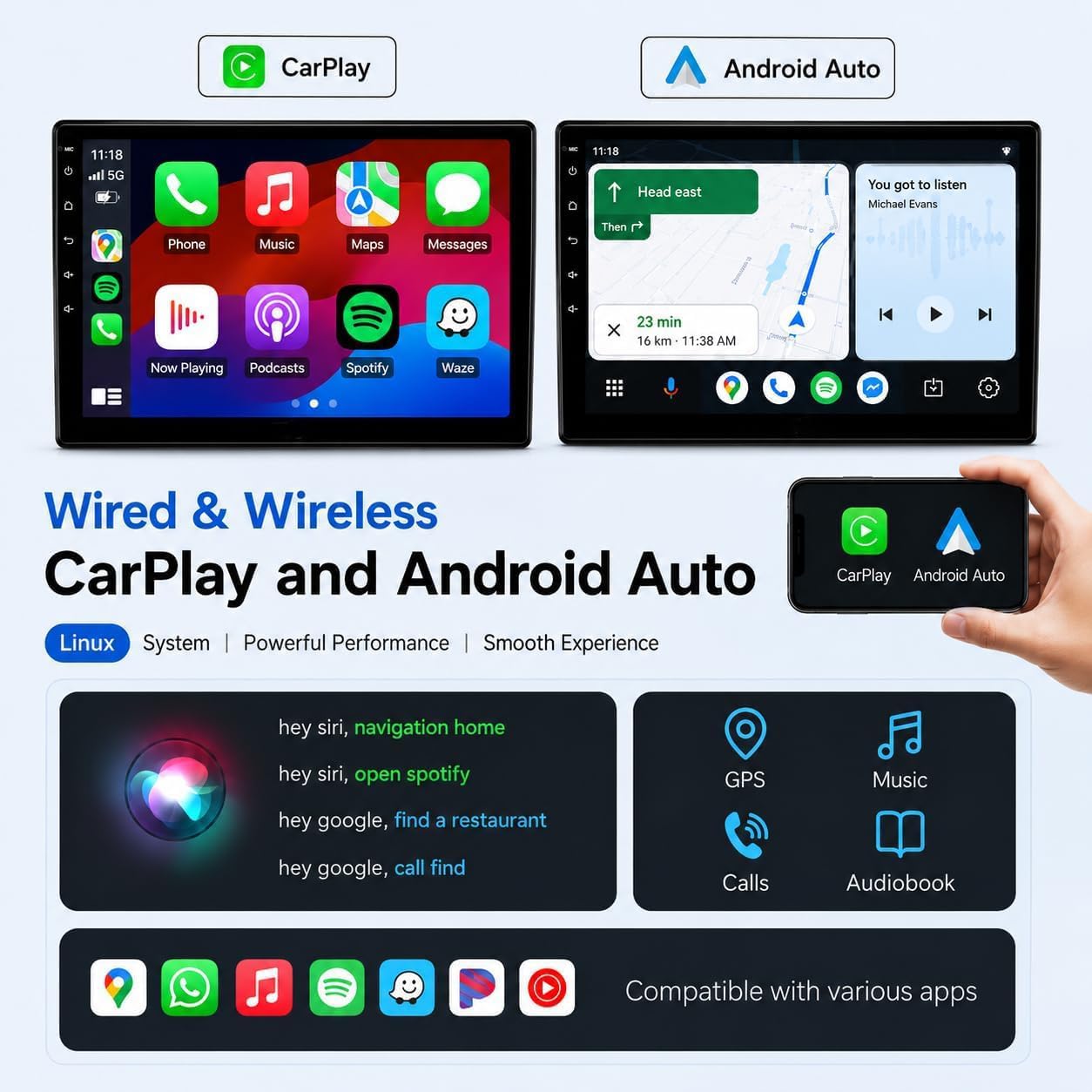 Car Radio Stereo for Toyota Corolla 2009-2013, Wireless CarPlay | 9" IPS Touchscreen Dash Upgrade, Mirror Link, Bluetooth, FM radio, SWC, dual USB, 1080P rear camera