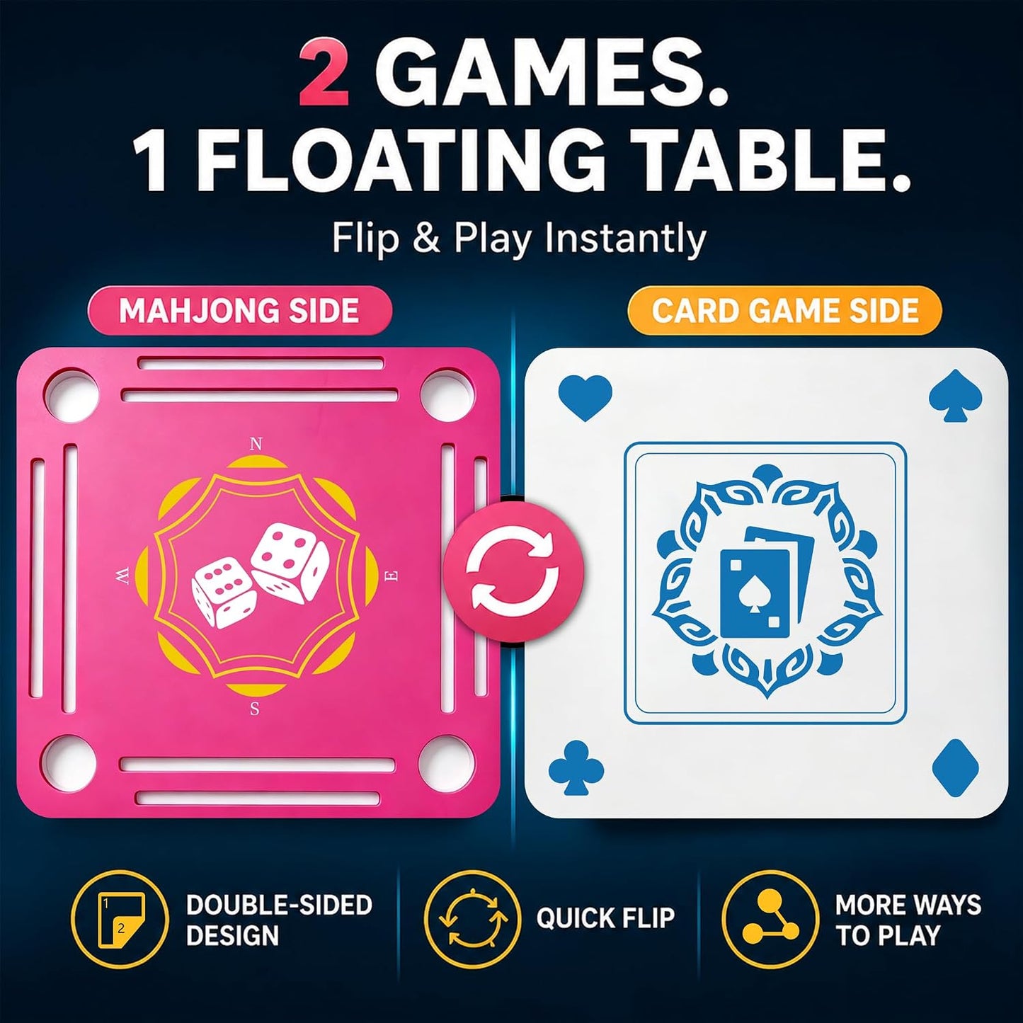 Double-Sided Floating Mahjong Table for Pool, Beach, Camping, Hot Tub, Party, Indoors