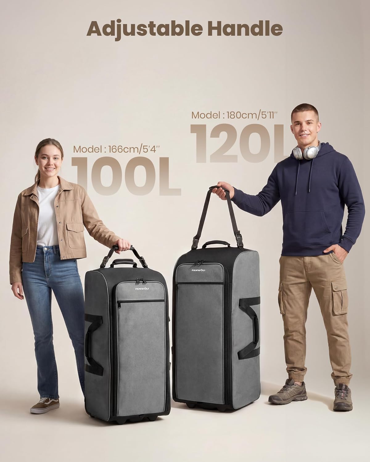 Rolling Duffel Bag with Wheels, 33" 120L Extra Large Durable Foldable Travel Duffle Luggage, Heavy Duty Collapsible Bag with Adjustable Handle & 8 Pockets for Travel Camping Moving Gray 120L