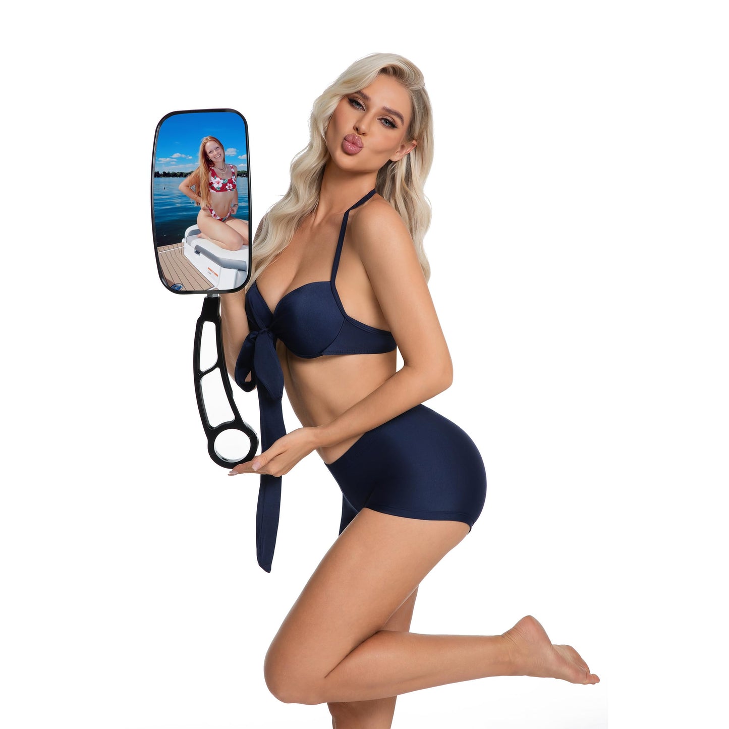 Wakeboard Tower Mirror Black, 7x13" Convex Boat Rear View Mirror, All-Black Stable Mount, 360° Adjustable Ball Joint, Fits Wake Towers up to 2.5", for Wake Surf, Ski Boat & Tubing